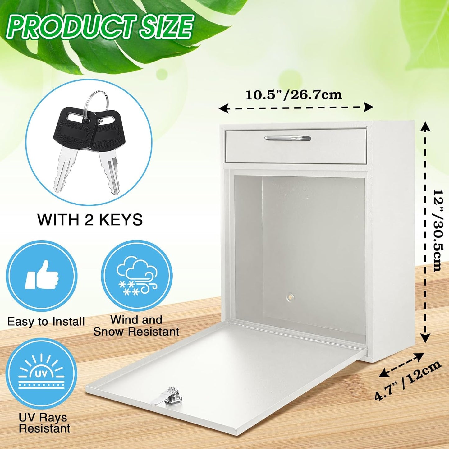 Locking Mailbox with Key for Outdoor 12 x 10.5 x 4.7 Inches Large Wall Mount Mail Box with Lock Security Mail Drop Metal Collection Boxes Hanging Secure Postbox(Creamy White)