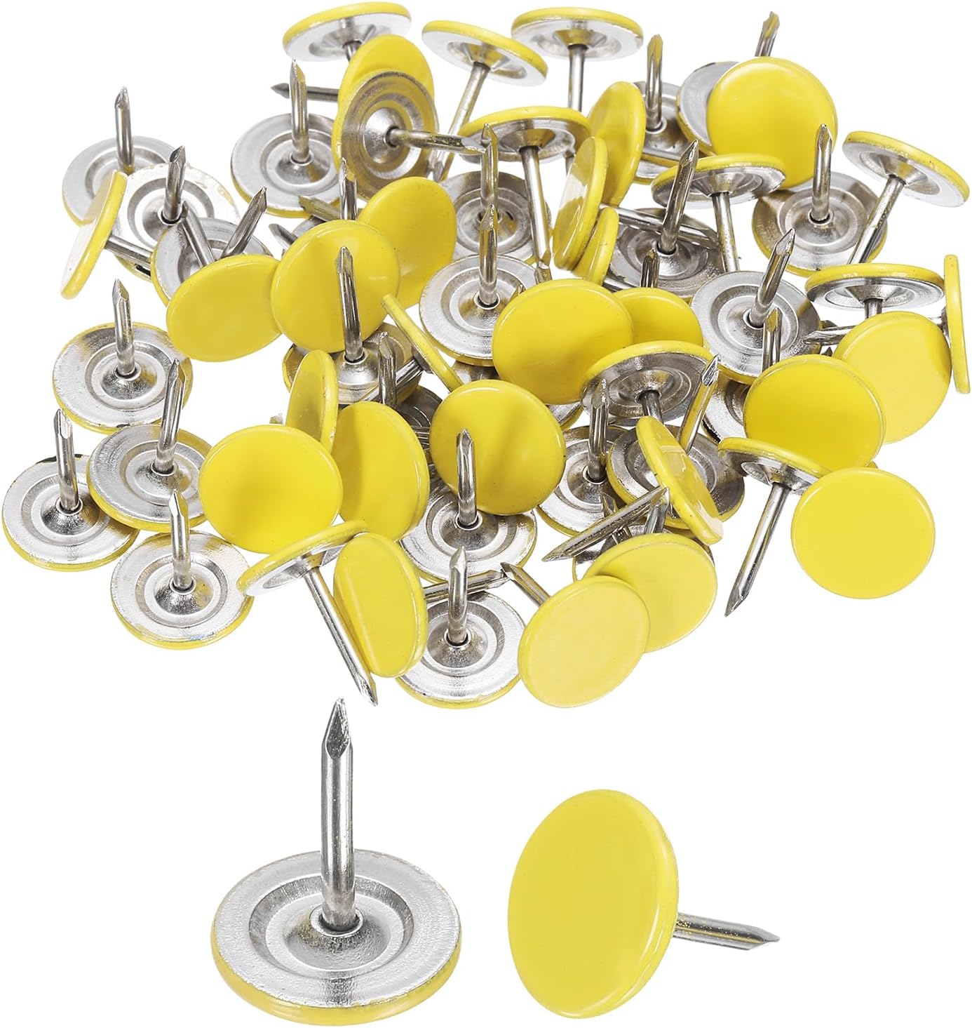 uxcell 120Pcs Push Pins, 11mmx17mm Round Flat Head Decorative Thumb Tacks Upholstery Tacks for Cork Board Office Wall Hangings, Light Yellow