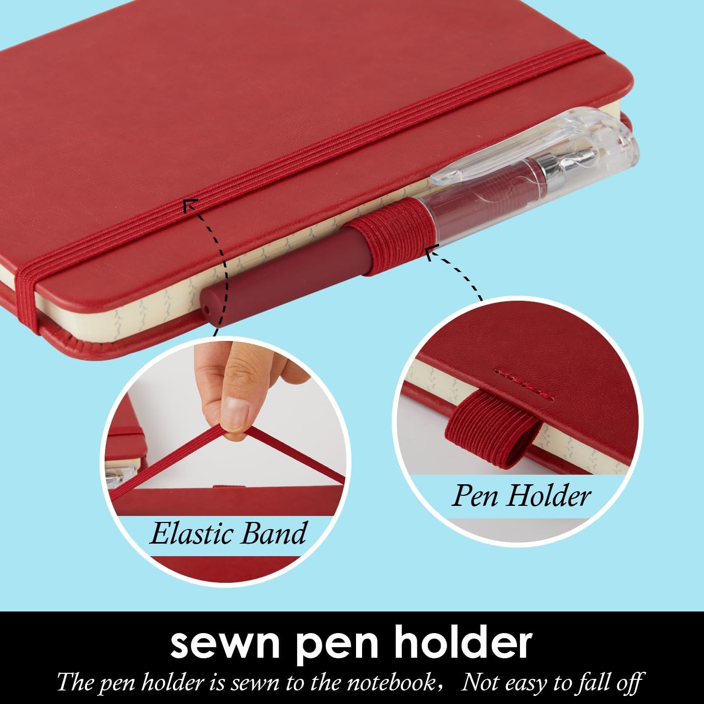 Small Leather Notebook Journal Notepad with Pen for Writing Women, Mini Pocket Small Notepad Lined Address Note Book Note Pads for Work Travel, Red Waterproof Leather Cover Notebook