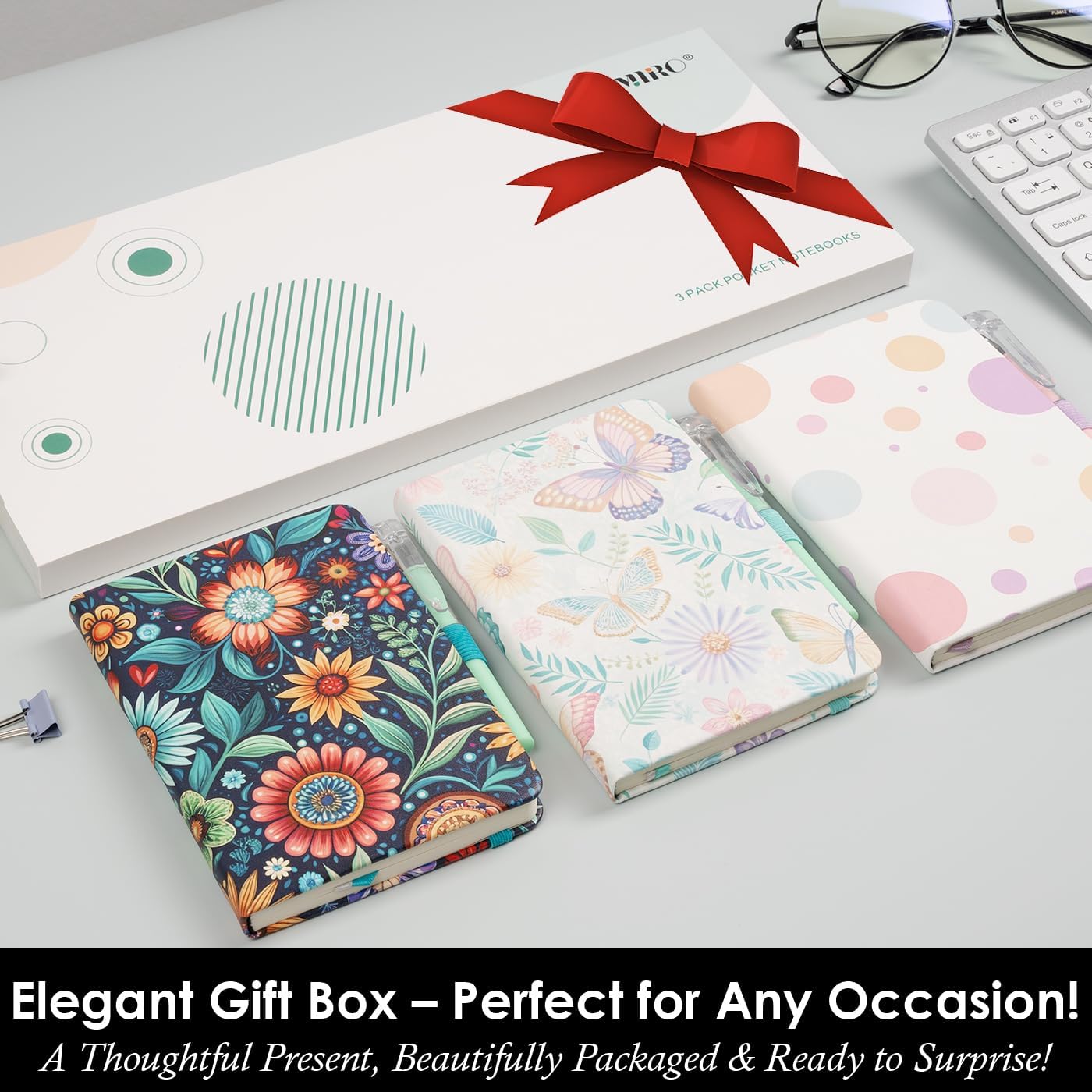 (3 Pack) Small Notebook Pocket Journal with Pen, A6 (3.7" x 5.7"), Aesthetic Floral Mini Notebooks for Women Writing, Leather Note Book with 400 Pages 100GSM Lined Paper