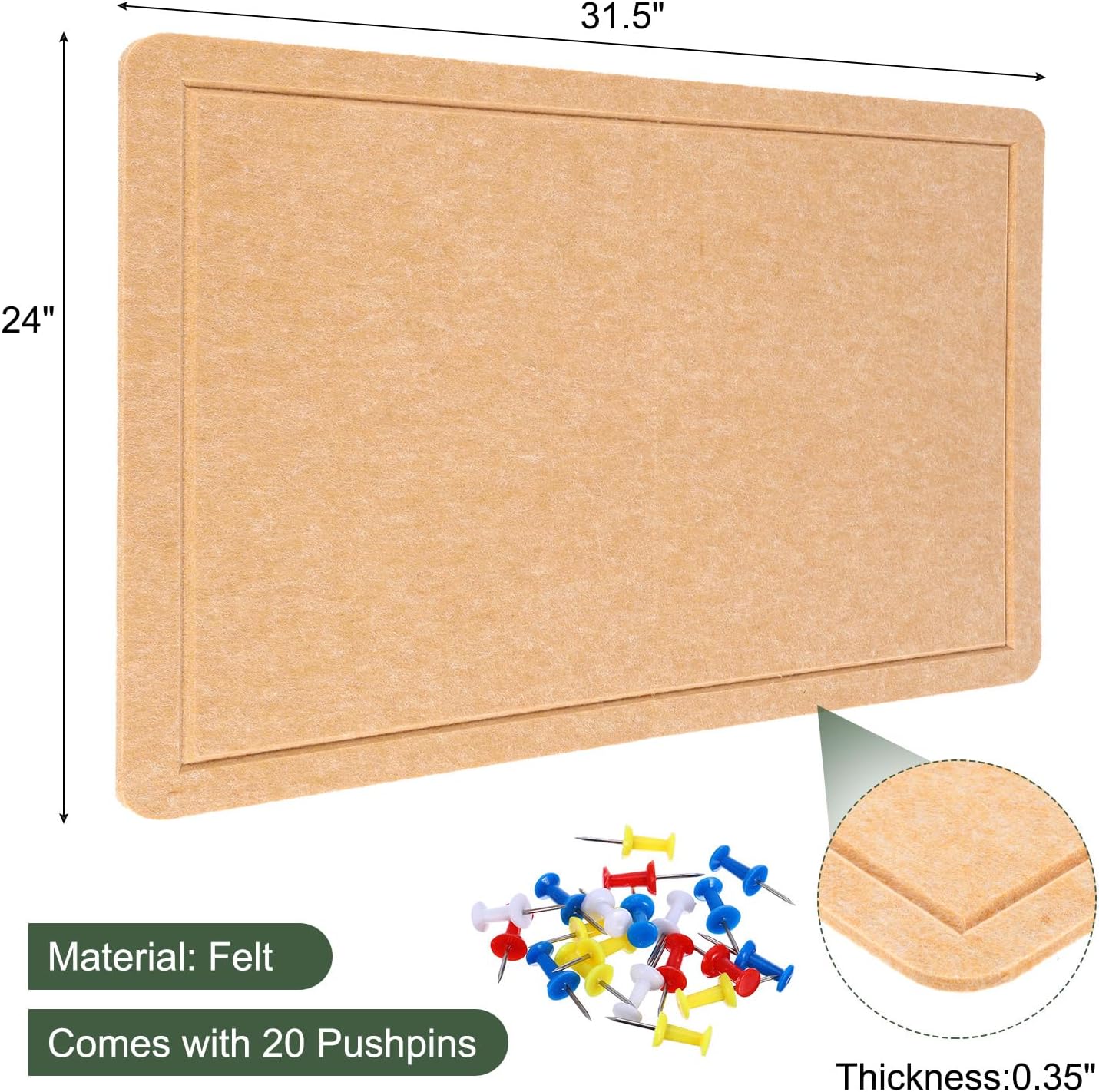 YOKIVE Felt Bulletin Board, 31.5 x 24 -Inch Foldable Decorative Pin Board Self Adhesive Felt Cork Board with 20 Pushpins, Great for Wall, Photo Display, Paste Note, Schedule(Beige Brown)