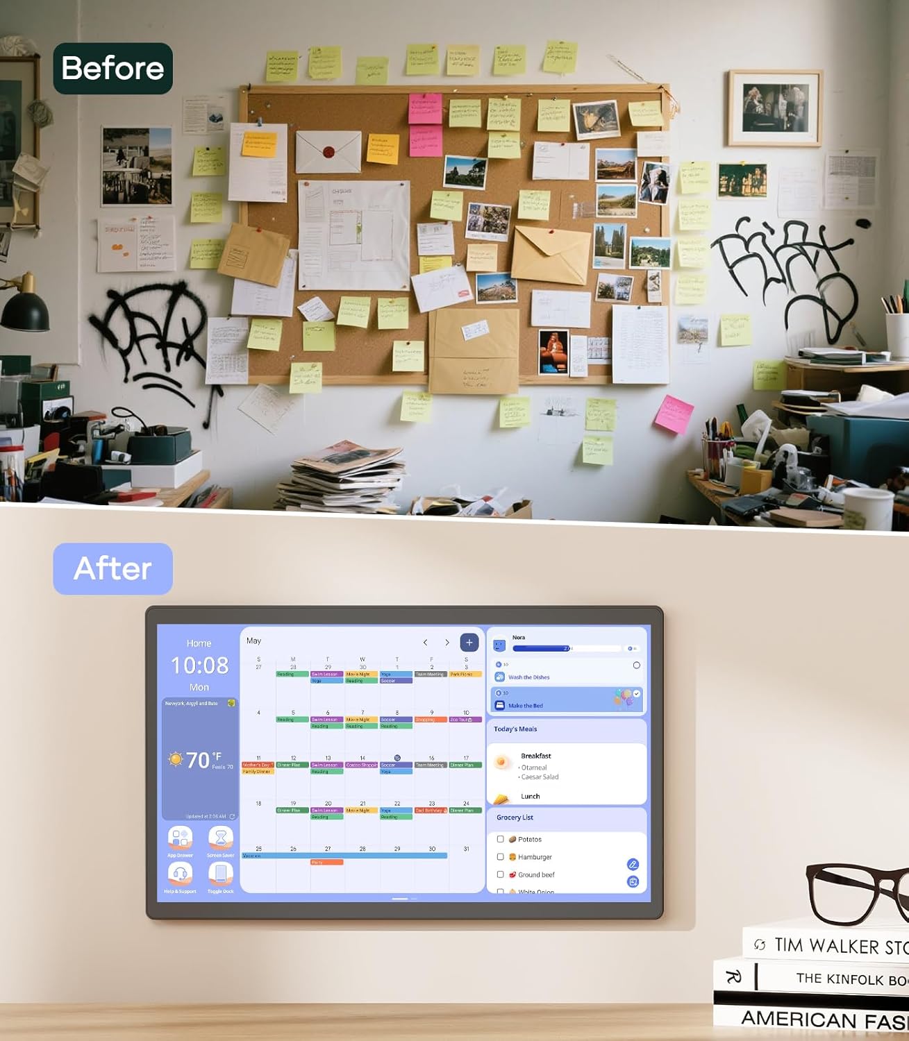 Digital Calendar+ 2: 24 Inch Wall Touch Screen Chore Chart Customize Dashboard Smart Electronic Calendar for Family Schedules Meal Planner Supports All Google Play Apps Wall Mount Black