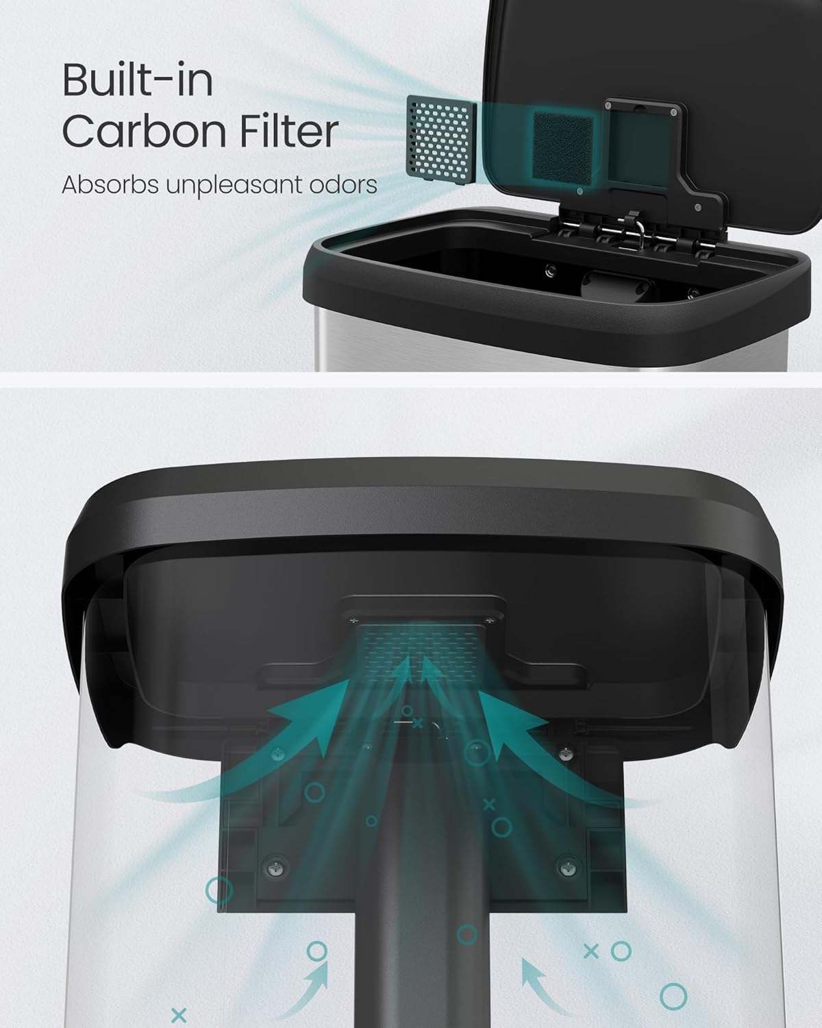 SONGMICS Kitchen Trash Can, 21 Gallon (80 L) Stainless Steel Garbage Can, with Stay-Open Lid and Step-on Pedal, Soft Closure, Tall, Large and Space-Saving, Silver and Black ULTB534E01