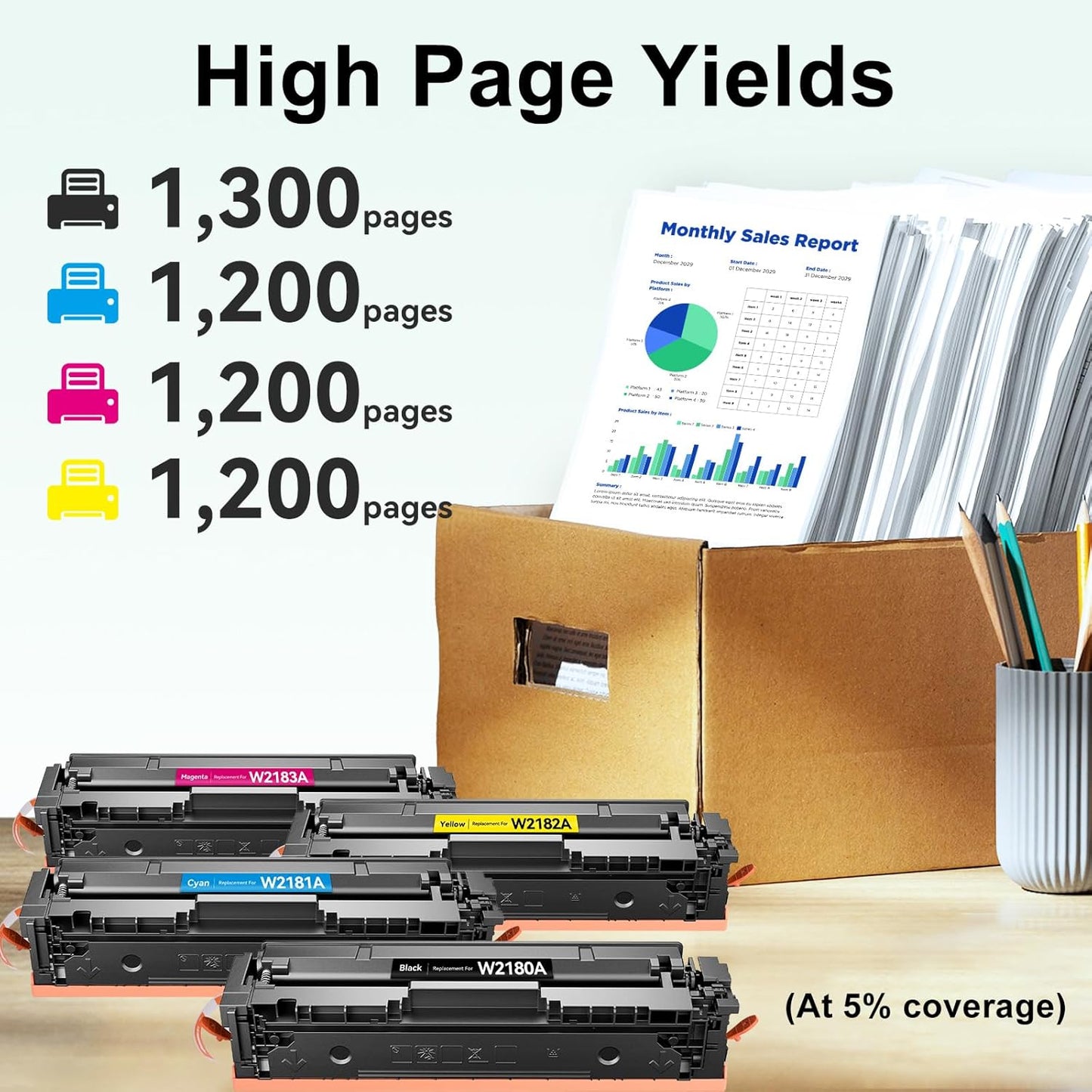 SAILNER 218A Toner Cartridges 4 Pack, 3301fdw Toner Replacement for HP 218A 218X W2180A Toner Cartridge Set for HP Color Laserjet Pro 3301cdw 3301fdw 3301sdw 3201dw Printer (NO CHIP)