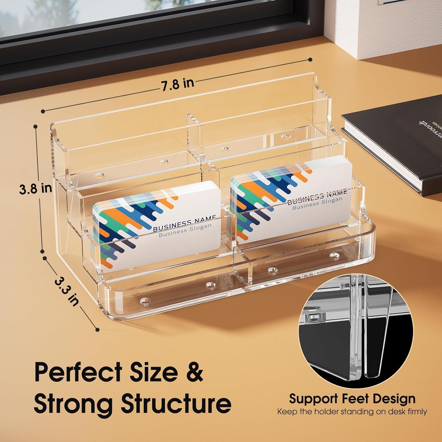 MaxGear Acrylic Business Card Holder for Desk Multiple Business Card Holders, Premium Cards Stand for Workspace, Clear Plastic Display Holder with 4 Tier for Office, 8 Pocket, 400 Cards Capacity