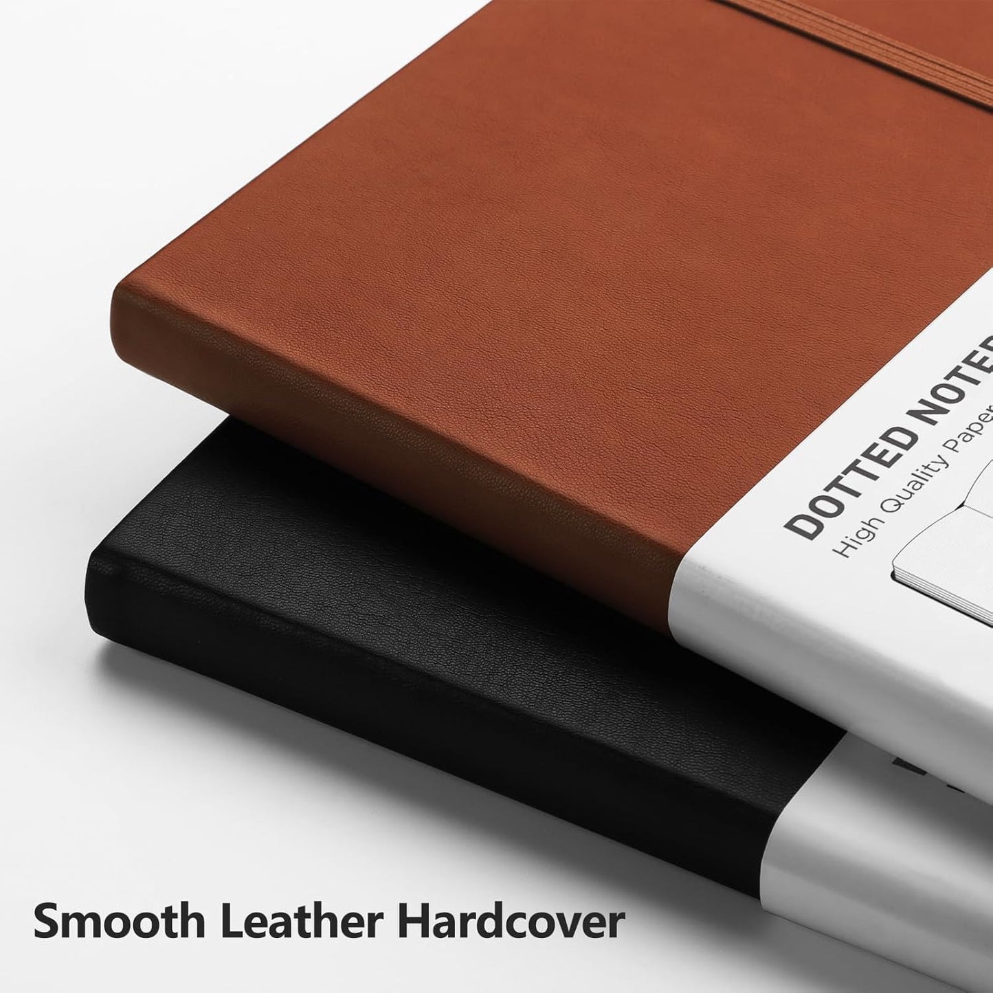 RETTACY Bullet Dotted Journal Notebook, 2-Pack, 160 Numbered Pages per Pack, A5 Medium Size (5.7'' x 8.3''), 120 GSM Thick Paper, Leather Hardcover, for Bullet Journaling (Black & Brown)