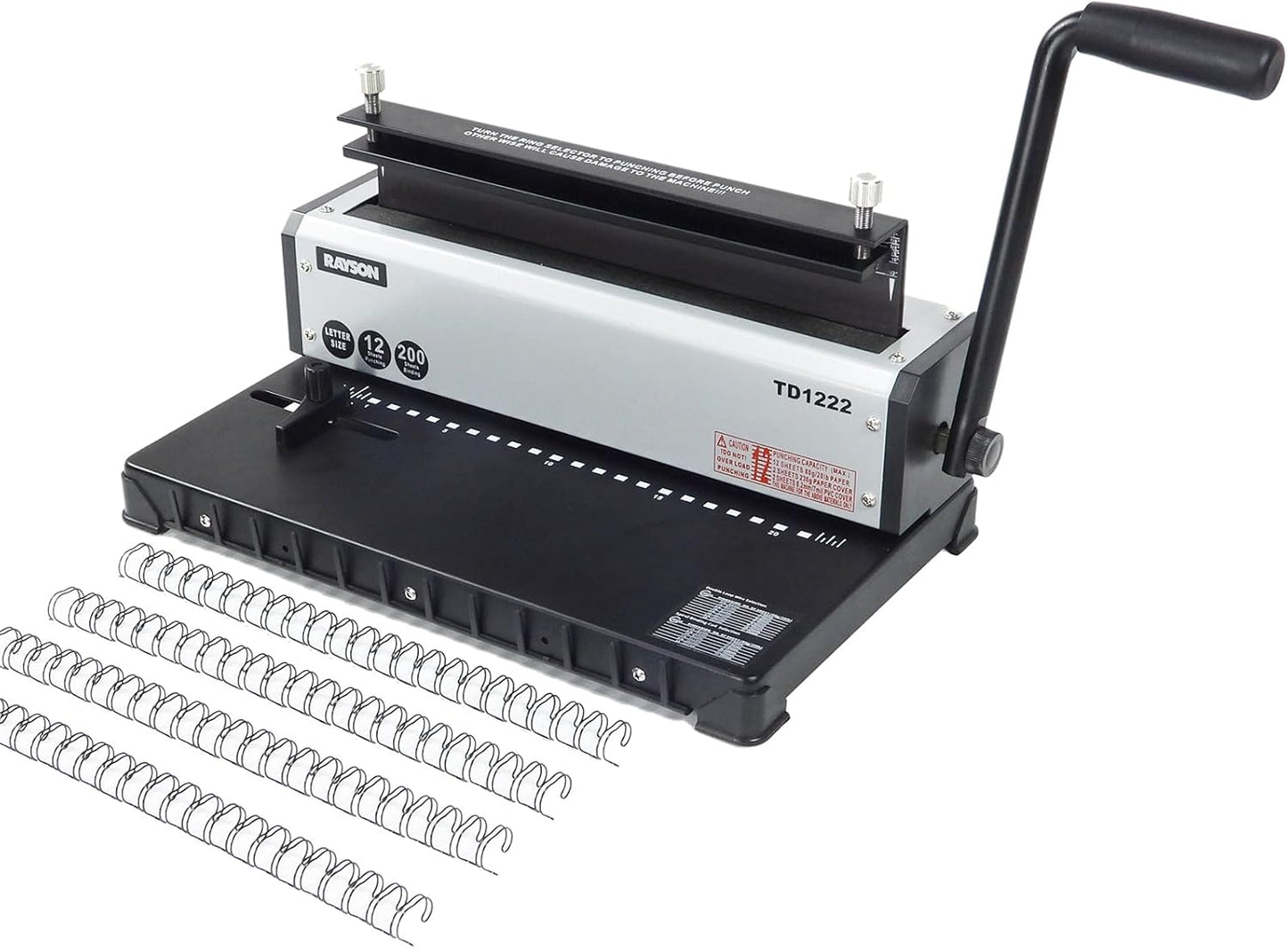 Rayson TD1222 Wire Binding Machine - 2:1 Pitch, Rectangular Holes, 220 Sheet Binding / 12 Sheet Punching Capacity