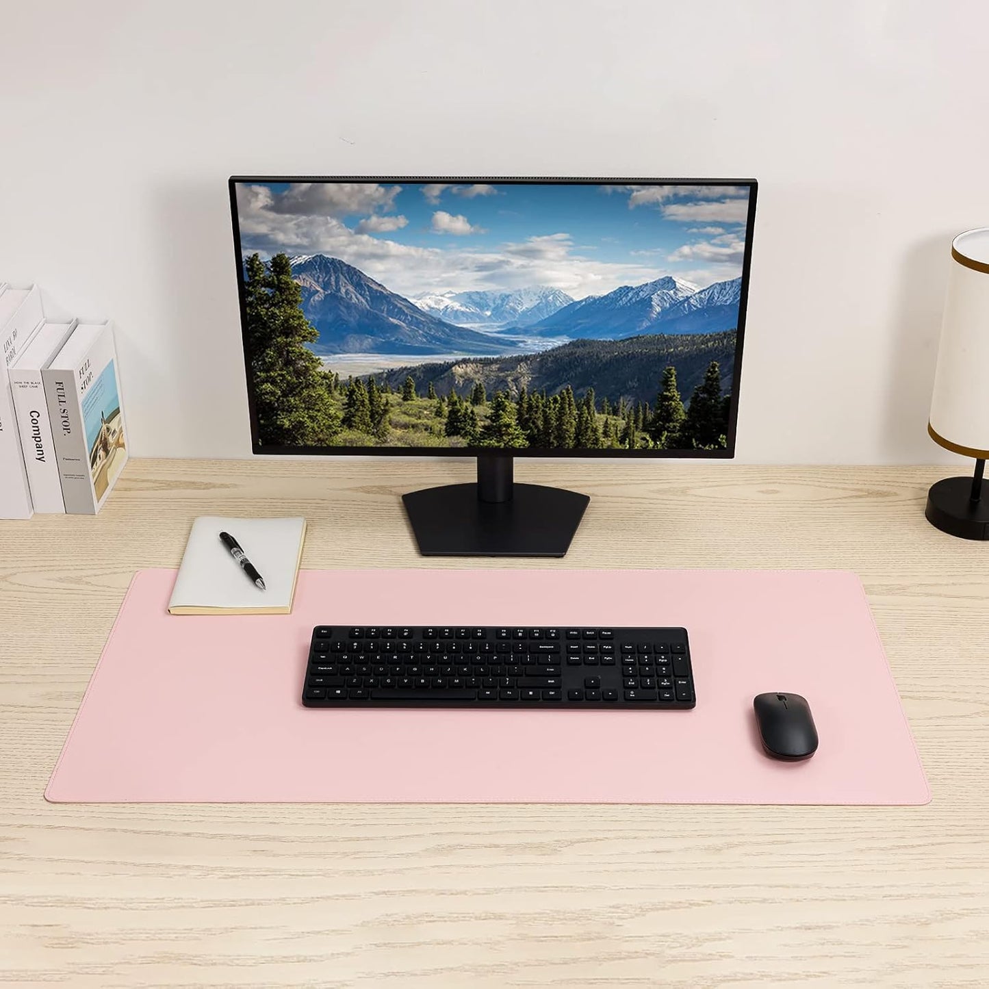PU Leather Desk Pad Blotter,Light Pink Waterproof Office Desktop Mat for Women,36x17in Non-Slip Large Mouse Pad Writing Protector