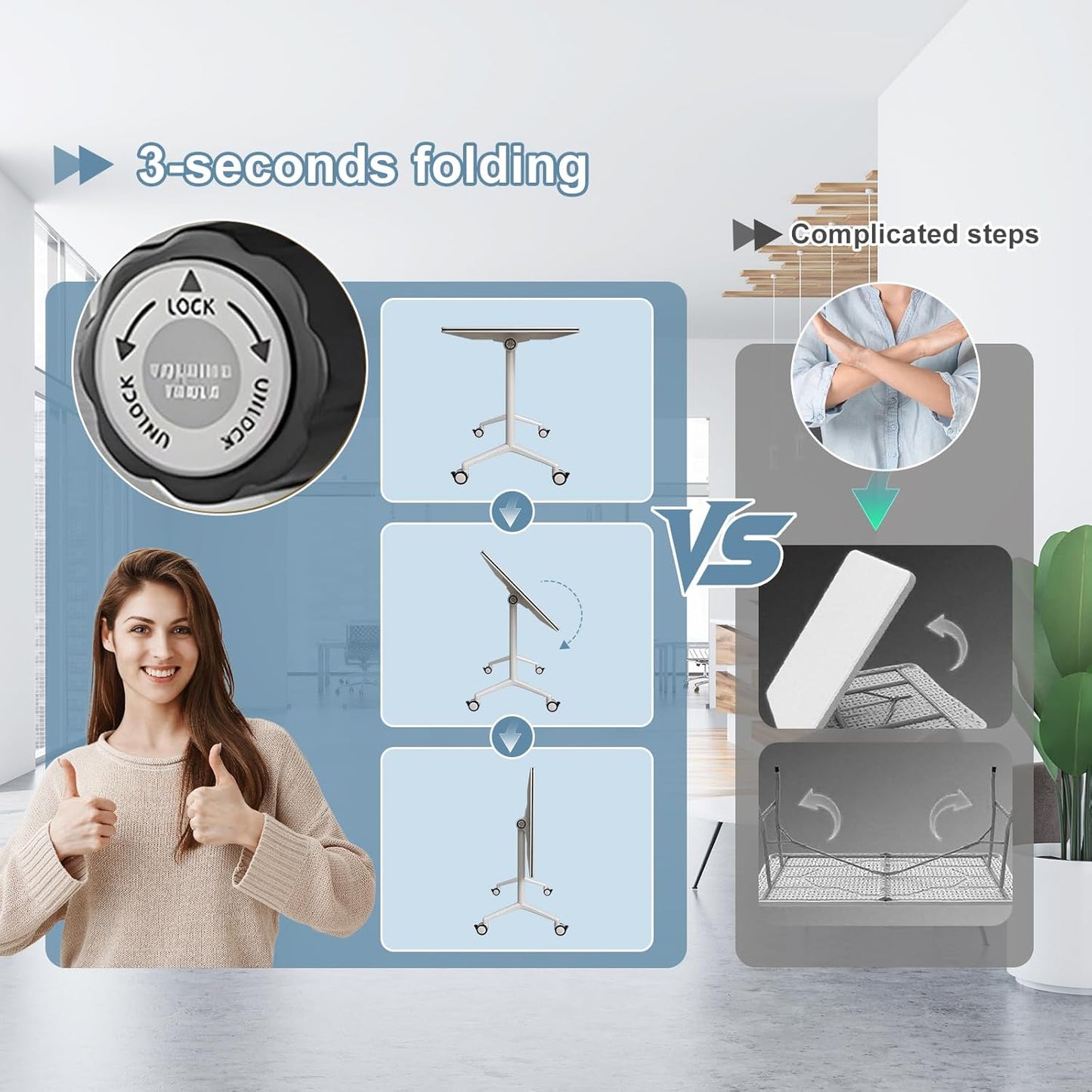 8pack Folding Conference Room Table, Modern Conference Tables with Silent Wheels, Large Rectangular Mobile Training Tables for Office Classroom, Foldable Modular Seminar Table White (L70.9in)