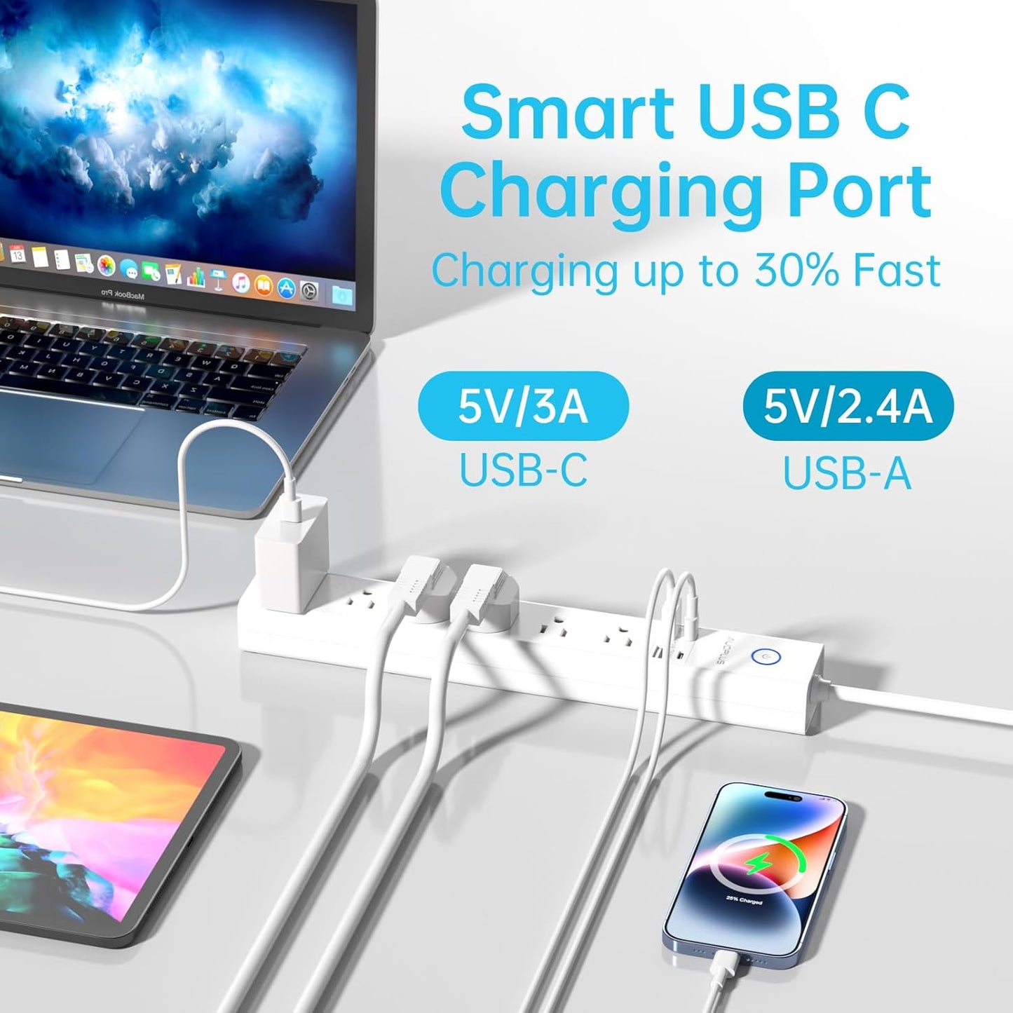 Power Strip Surge Protector with USB C Ports, AUOPLUS 6 Outlet and 4 USB Charger, 10FT Long Extension Cord Flat Plug(1250W/10A/2100J), Wall Mountable Overload Protection for Home Office Dorm