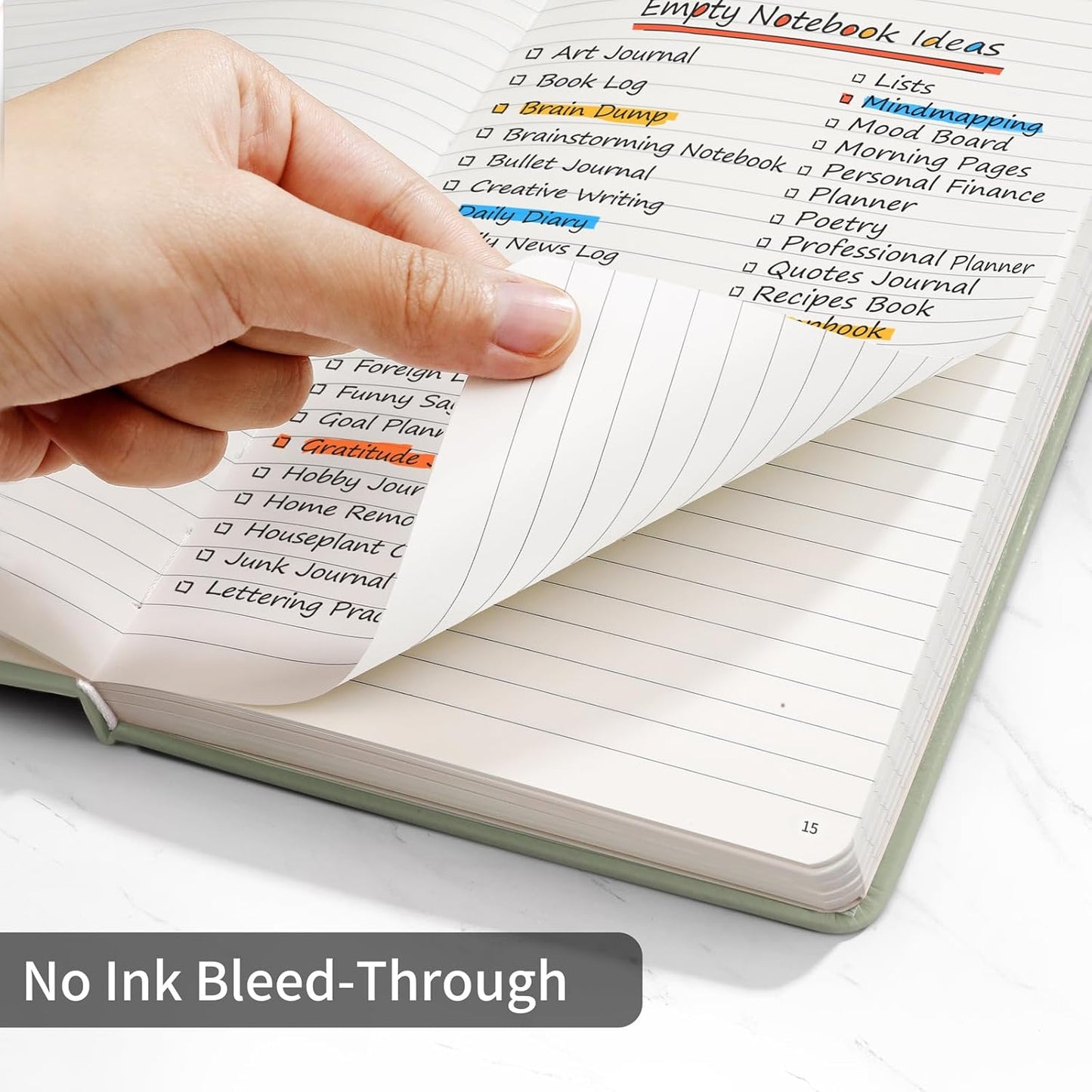 Annecy Lined Journal Notebook, Hardcover Numbered College Ruled Journal, Medium 5.5x 8.25, 160 Pages 100GSM Writing Paper, Grey Green