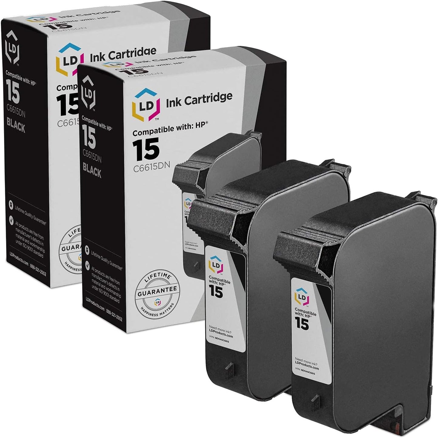 LD Products Remanufactured Ink Cartridge Replacement for HP 15 C6615DN (Black, 2-Pack) Compatible w HP Copier 310 HP Printers 810 812 812C 840 841C 842C 843 845 845C 920 920C 940 940C 940Cvr and More