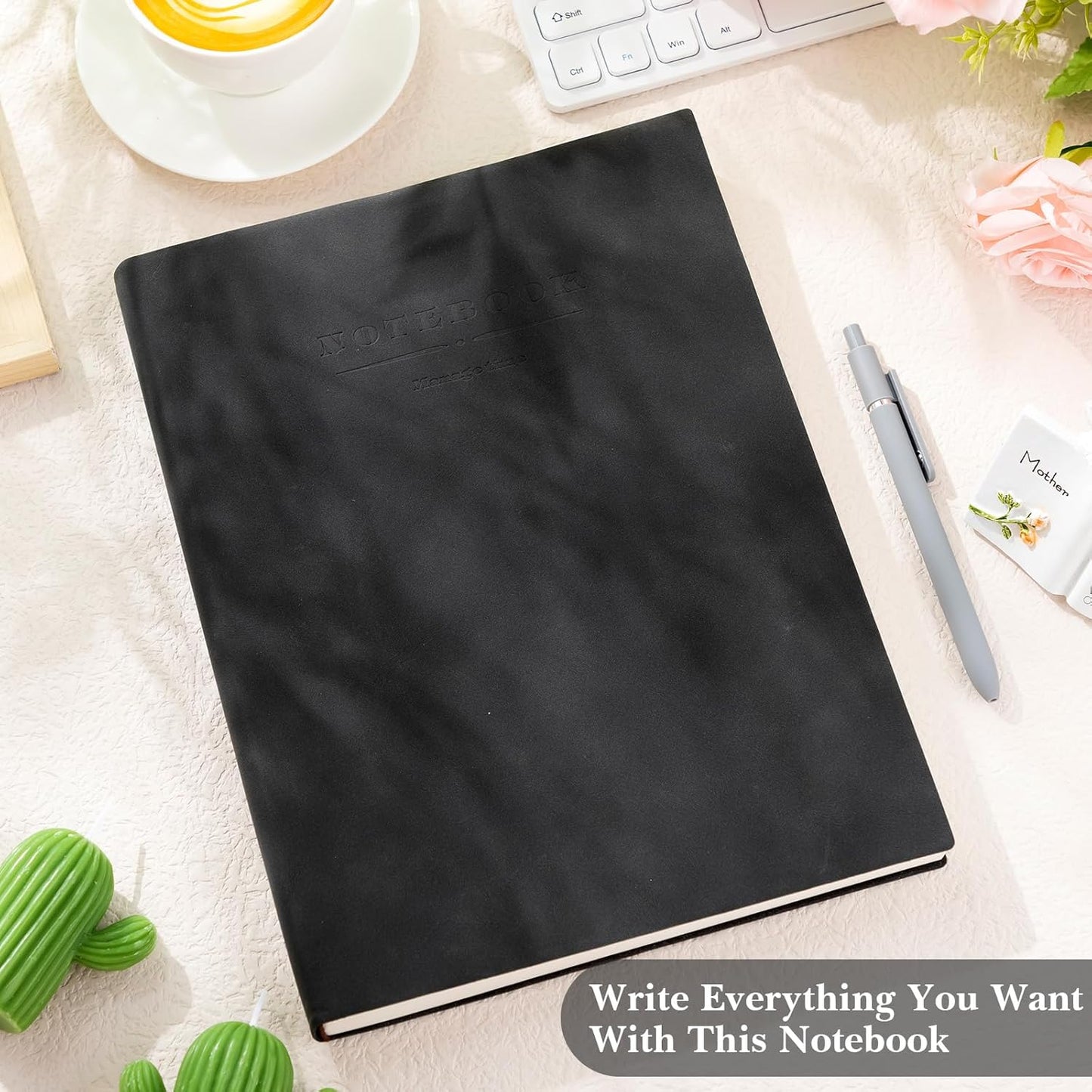 SATINIOR 5 Pack A4 Notebooks Large Journal 360 Pages Leather Softcover Hardcover Notebooks Thick Paper Lined Notepad for Office School Business Note Taking Writing, 8.5'' x 11''(Black)