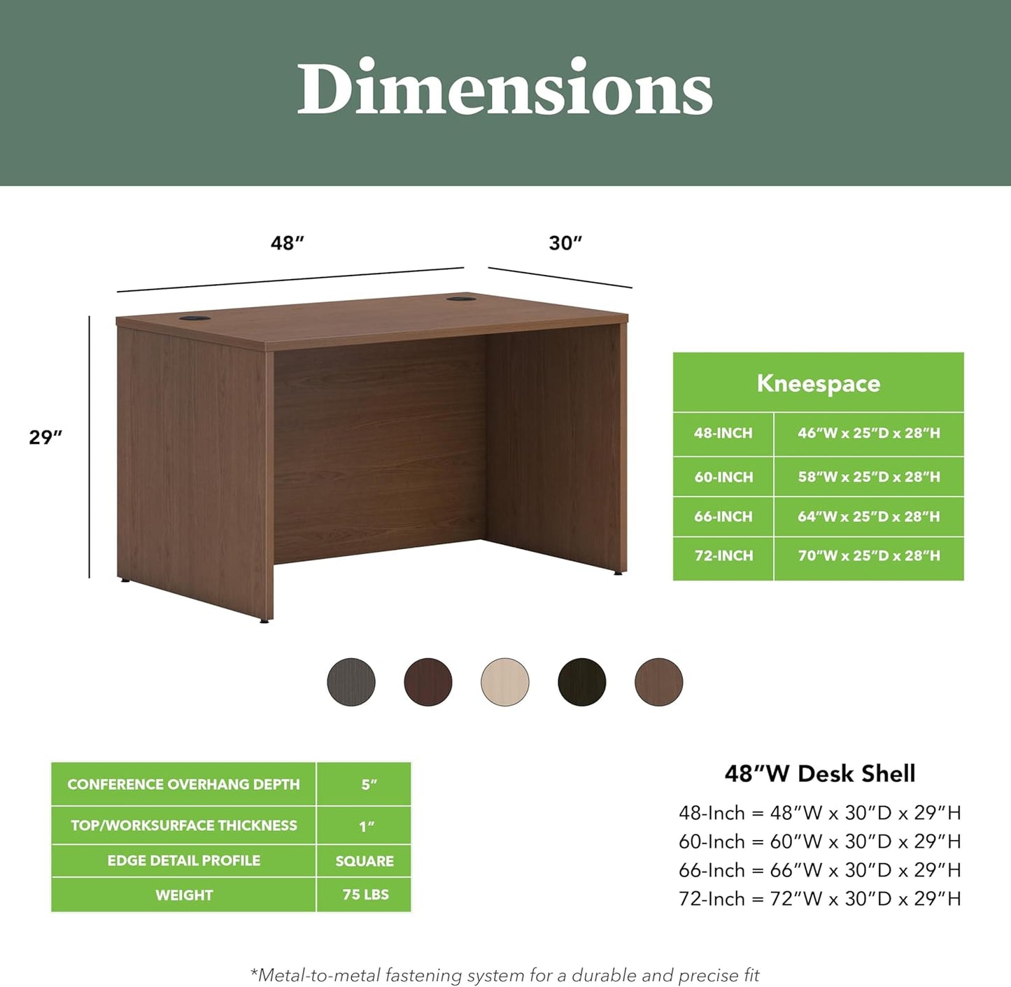 HON MOD Executive Desk 48-Inch Large Computer Desk Shell, Thick Wooden Laminate, Modern Table with Cord Management, 48'W x 30'D x 29'H, Walnut