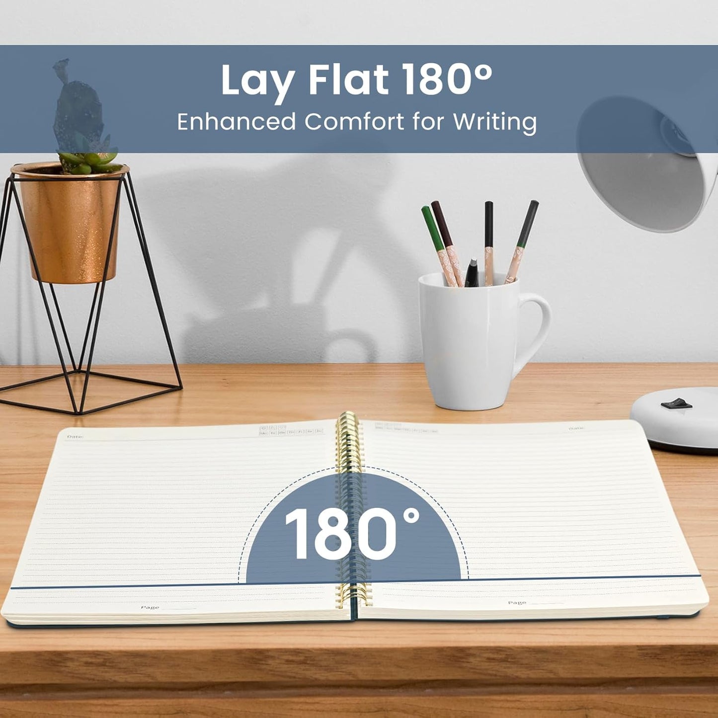 Taja Spiral Lined Notebook, 8.5"x11" Notebooks for Work, Large A4 Journal for Women & Men, College Ruled Journaling Notebook for Writing, Plastic Cover Spiral Journal, Blue Floral