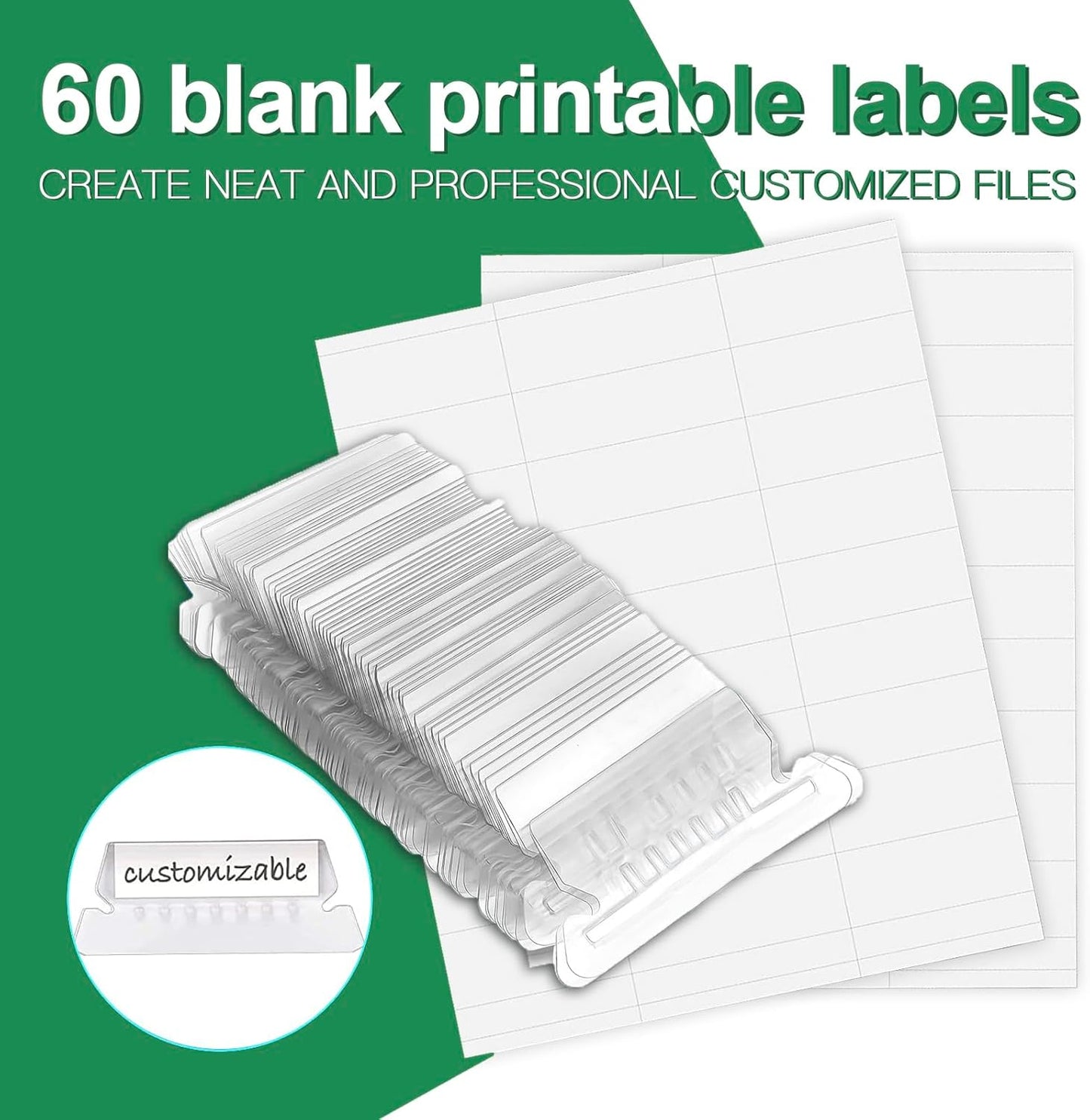 HERKKA Hanging File Folders, 60 Pack Reinforced Letter Size Hanging Folders, Designed for Bulky Files, Filing Cabinet, 1/5-Cut Adjustable Tabs (Green)