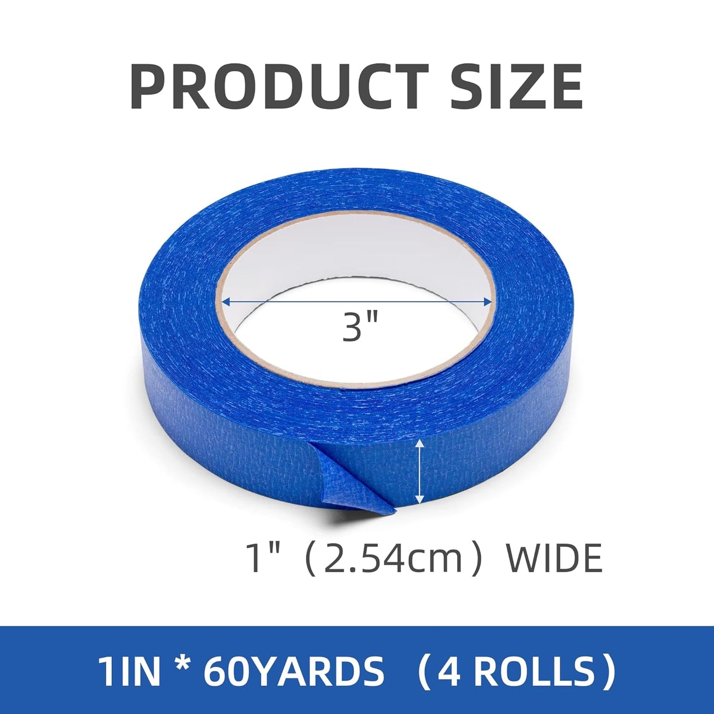 Painters Tape,1 in.W X 60 yd,4 Rolls (240yds),Blue Masking Tape for Walls,Paint