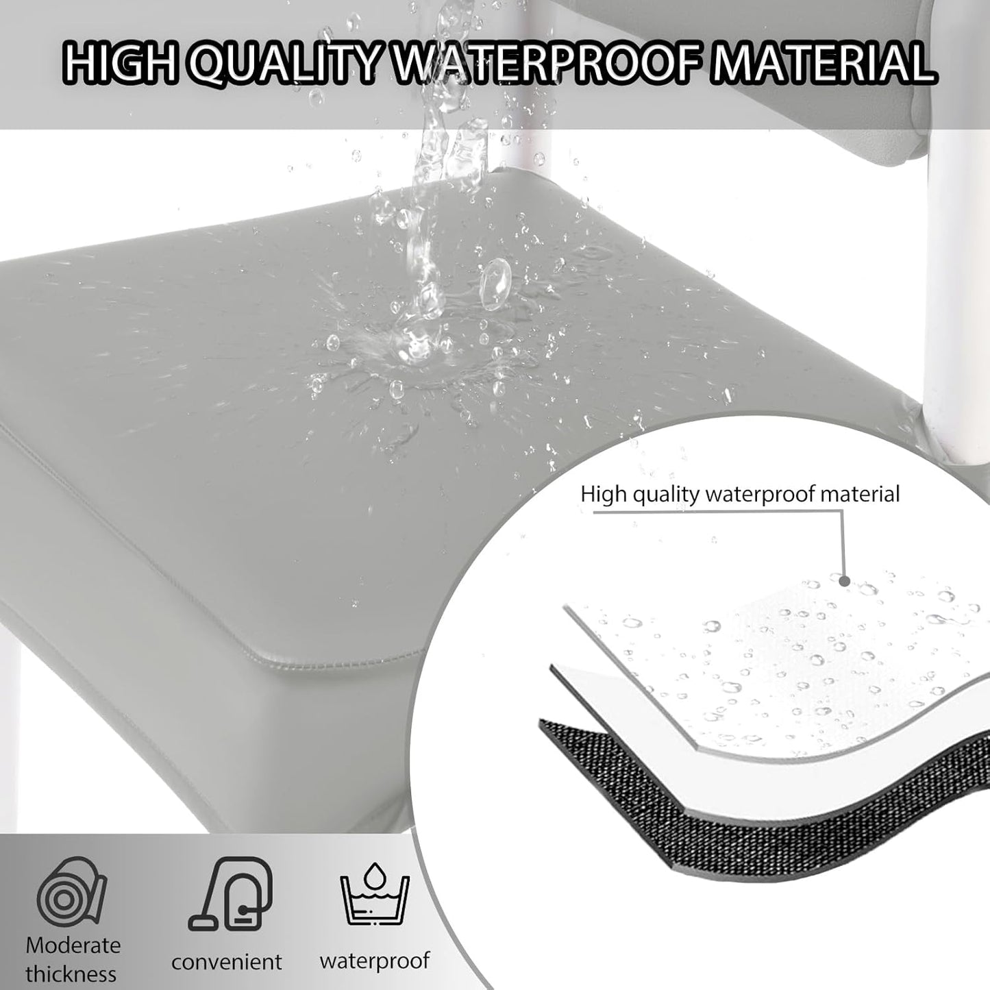 CWK Waterproof PU Leather Dining Chair Covers Set of 1-Stretchable Chair Seat Slipcovers, Removable & Washable Protector for Dining Room,Home,Office,Wedding,Rear Covers (PU-Silver)