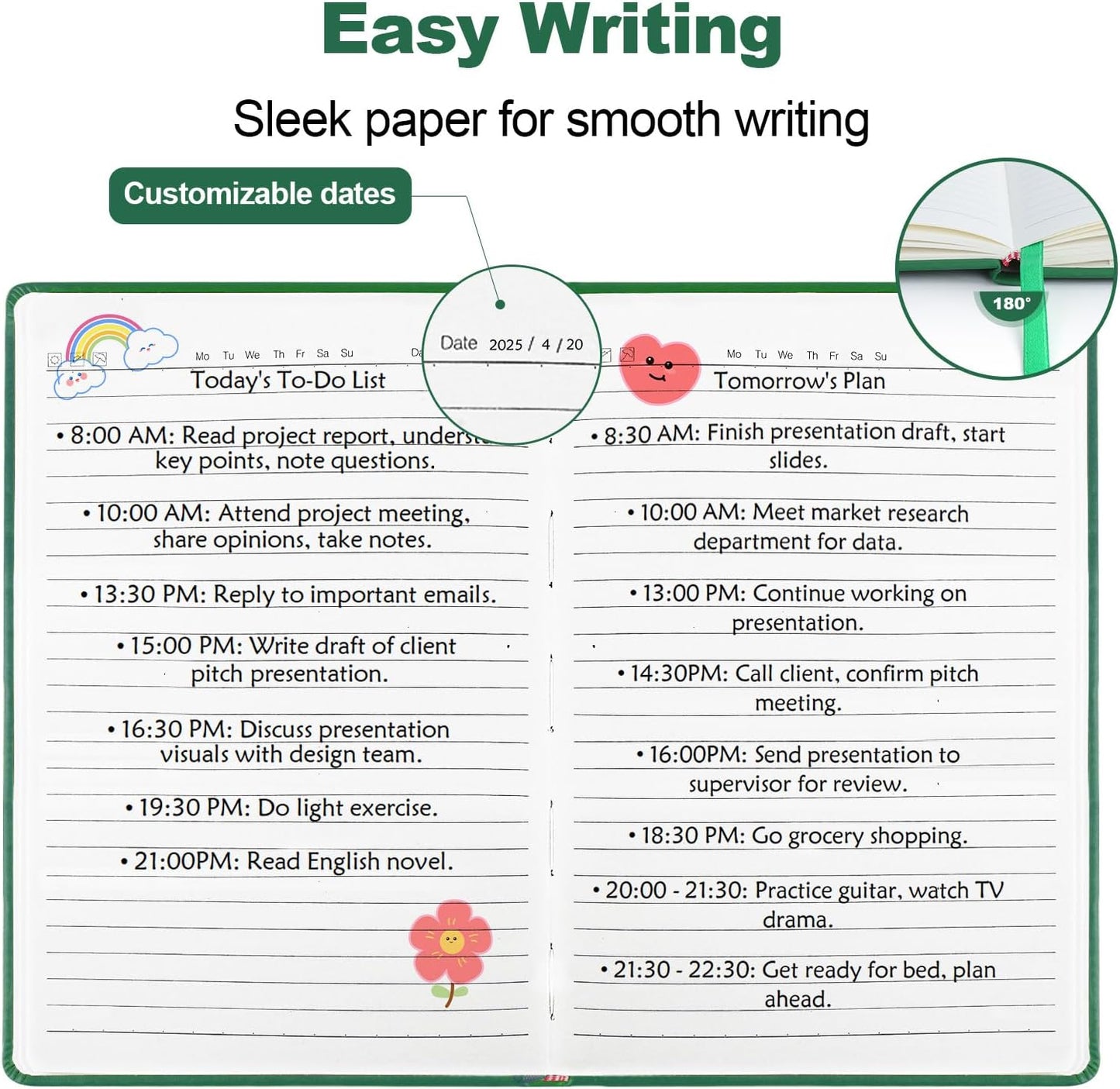 Lined Journal Notebooks, 160 Pages, 5.5x 8.2-Inch Journals for Women Men, Hardcover Notebook with 100 gsm Thick Paper, A5 Size College Ruled Notebook for Writing/Travel/Work (Green, 6 Pack)