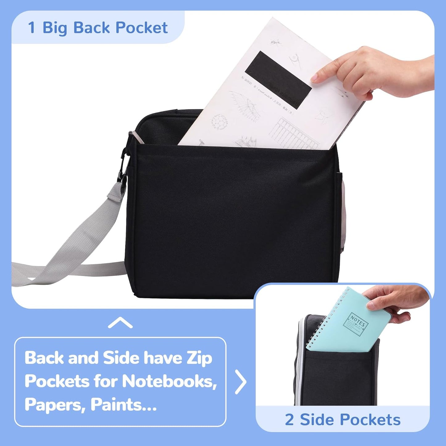 Large Storage Tote Bag for Markers, Brush Pens, Coloring Pencils, Books, Art & Craft Supplies, Tools, Cosmetics - Up to 130 Pens, Black