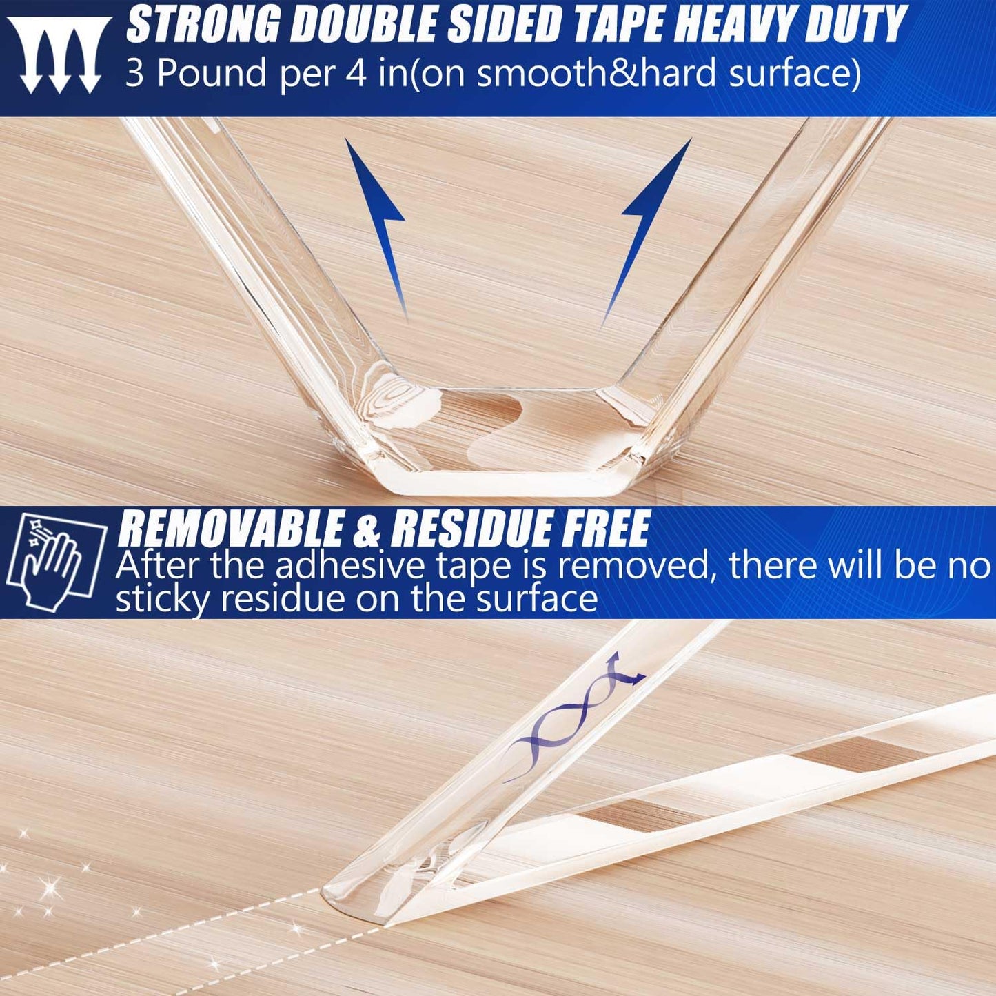 Strong Nano Double Sided Tape Heavy Duty Mounting,Clear Removable Wall Sticky Adhesive Strips,Reusable Thick Gel Grip for Hanging Picture,Poster,Carpet,Photo