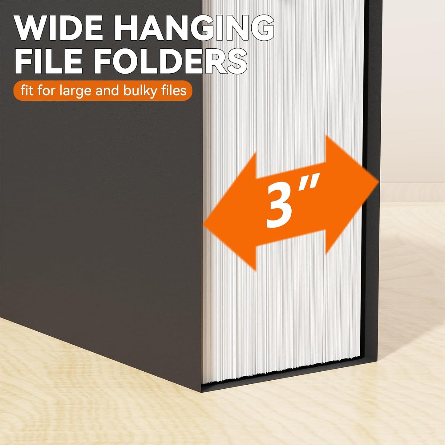 Plastic Hanging File Folder Letter Size,Heavy Duty 3“Expanding Reinforced Black Large Hanging Folders,Insert Gasket,Adjustable Tabs,Filing Cabinet Folder for Office/School/Home,12 Pack