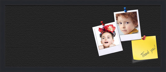 PinPix 30x12 Inch Cork Bulletin Board. This Decorative Framed Pin Board Comes with Solid Black Design and a Satin Black Frame. Ideal for Home Office Decor or Message Board (PinPix-622)