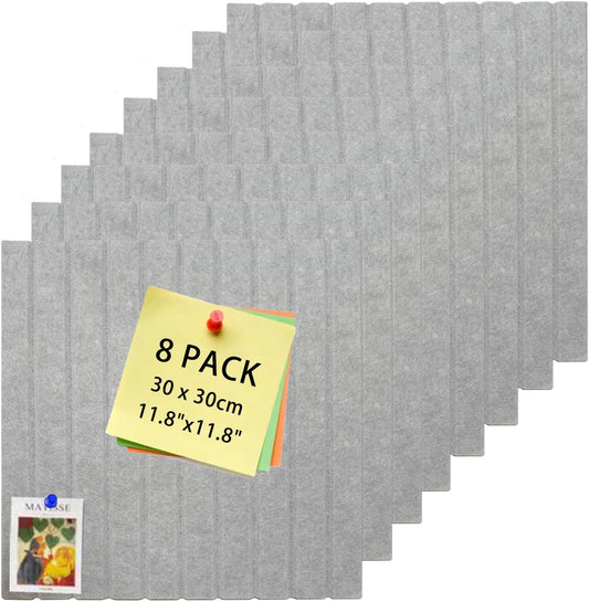 KEYIDE 8Pack 12"x12" Bulletin Boards for Walls, Push Pin Board for Office, Cork Board Alternative for Office, School Slat Wall Paneling (Grey)