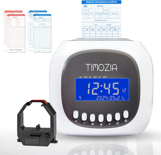 Time Clocks for Employees Small Business, Auto-Align Time Clock, 6 Punches per Day Time Machine, Clock in Machine for Employees with Time Cards, 2 Ink Ribbons and White with 50 Cards