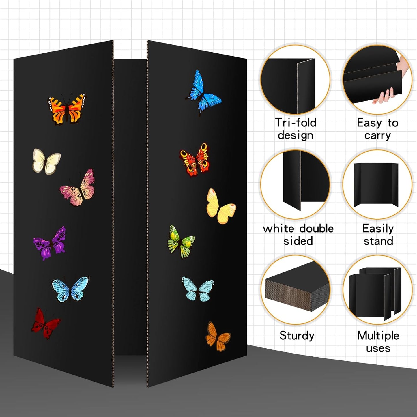 10 Pack Trifold Poster Board 48" X 36", IKAYAS Double Sided Black Poster Boards, Science Fair Display Boards for Mounting, Prints,Art,Display,Projects Classroom Supplies