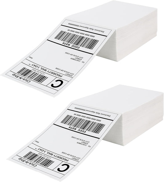 Fanfold Direct Thermal Shipping Labels 4''x6'' 600 Labels/2 Stacks (300 Pcs per Stack), Compatible with Zebra Rollo Beeprt Printer Ultra Adhesive