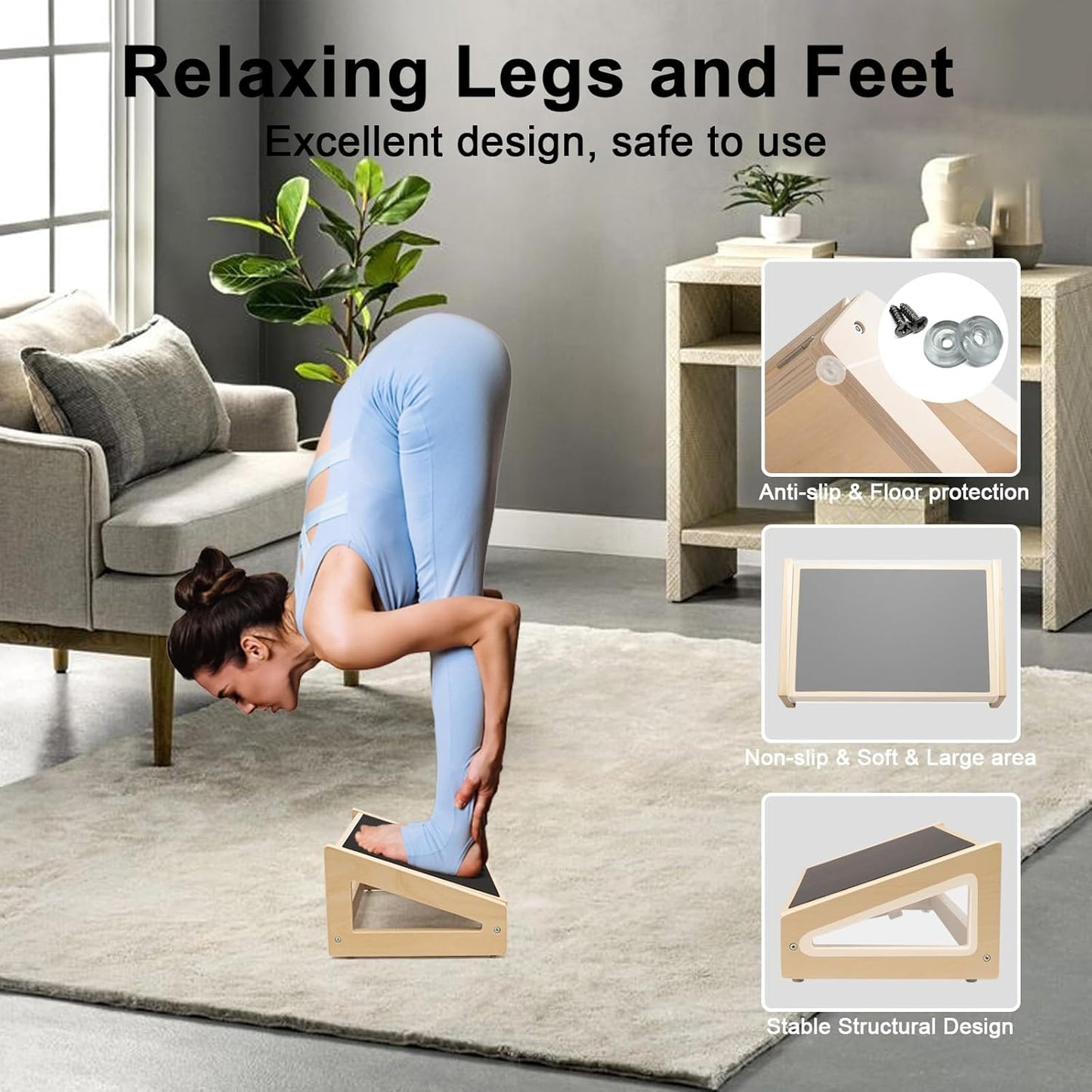 WOOD CITY Foot Rest for Under Desk at Work, 3 Heights Adjustable Footrest with Silicone Surface, 2 in 1 Foot Stool Improve Posture, Reduce Fatigue & Pain, Ideal for Home/Office/Gaming (Natural)