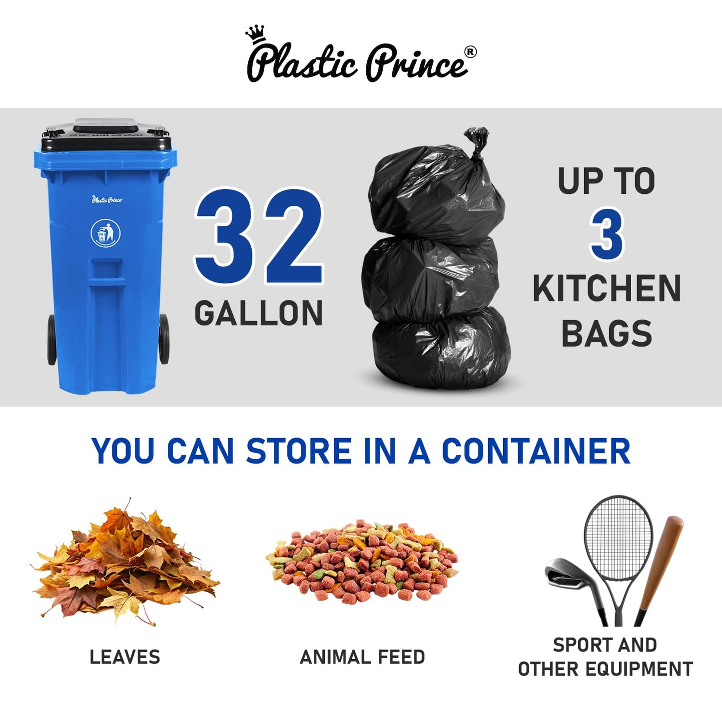 32 Gallon Recycling Rollout Trash Can with Lid, Commercial Heavy-Duty Wheeled Outdoor Garbage Can, Blue 2 Pack