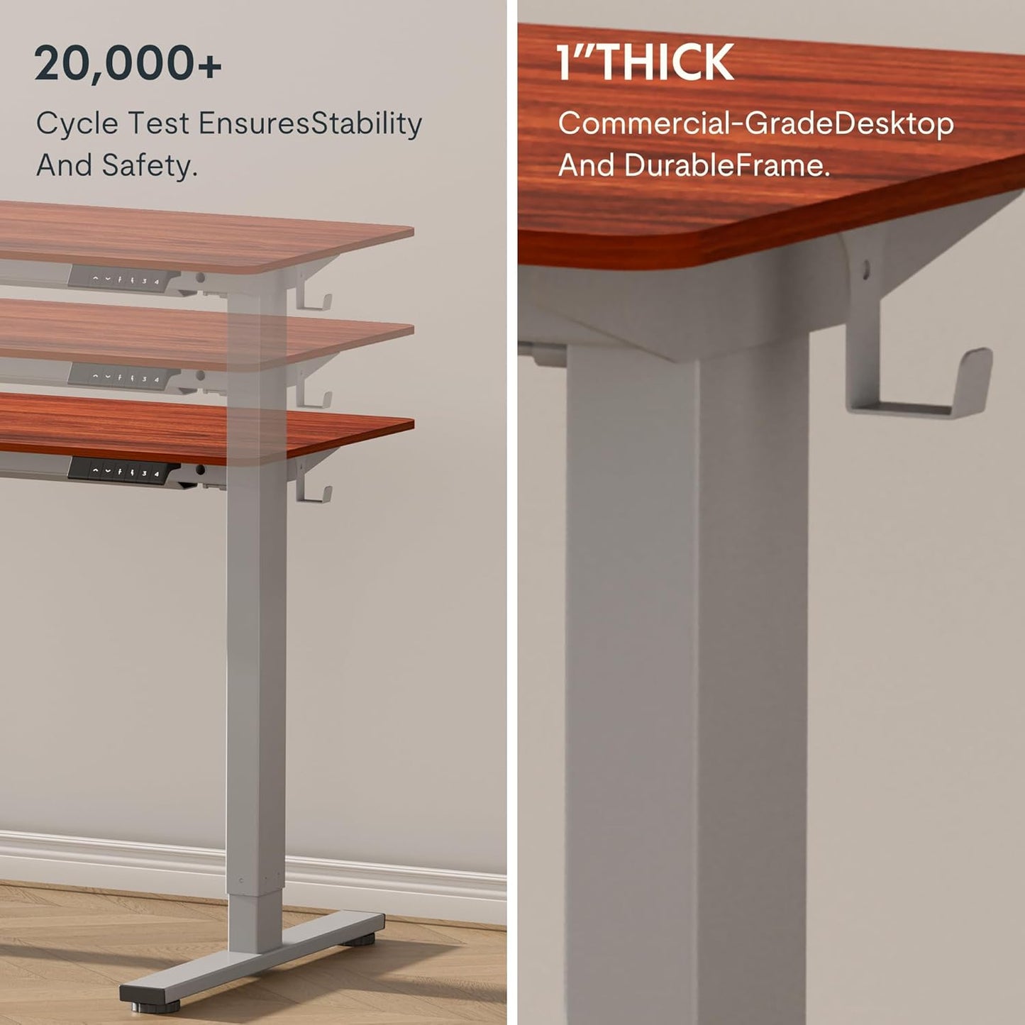 FLEXISPOT EN1 Whole Piece Standing Desk 55 x 28 Inches Stand Up Height Adjustable Desk for Workstation and Home Office (Silver Frame + Mahogany Top, 2 Packages)