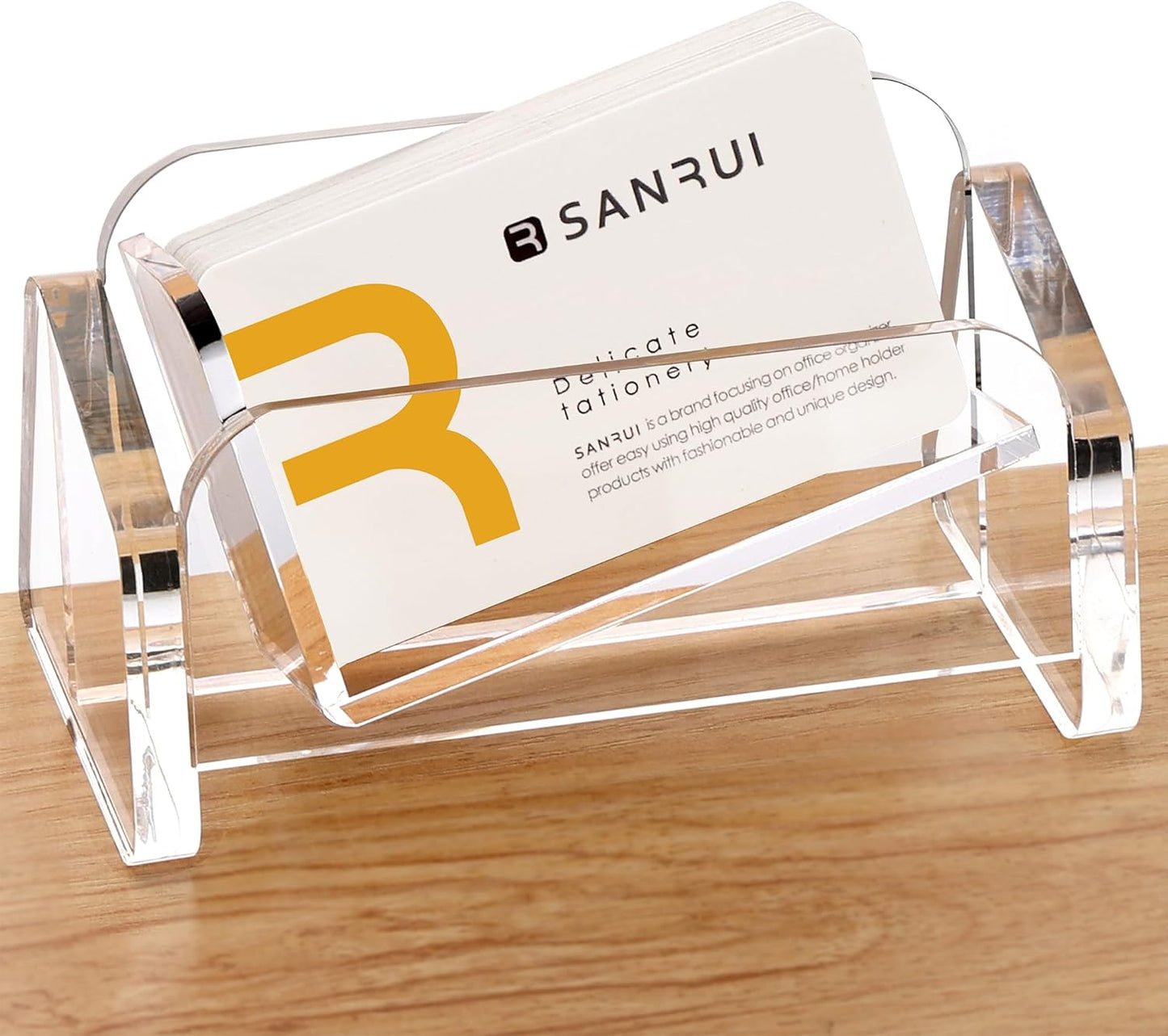 SANRUI Acrylic Business Card Holder for Desk, 1 Tier Clear Tilt Business Name Card Display Holders Stand Storage Organizer Fits 50-60 Business Cards (Horizontal, 1-Slot)