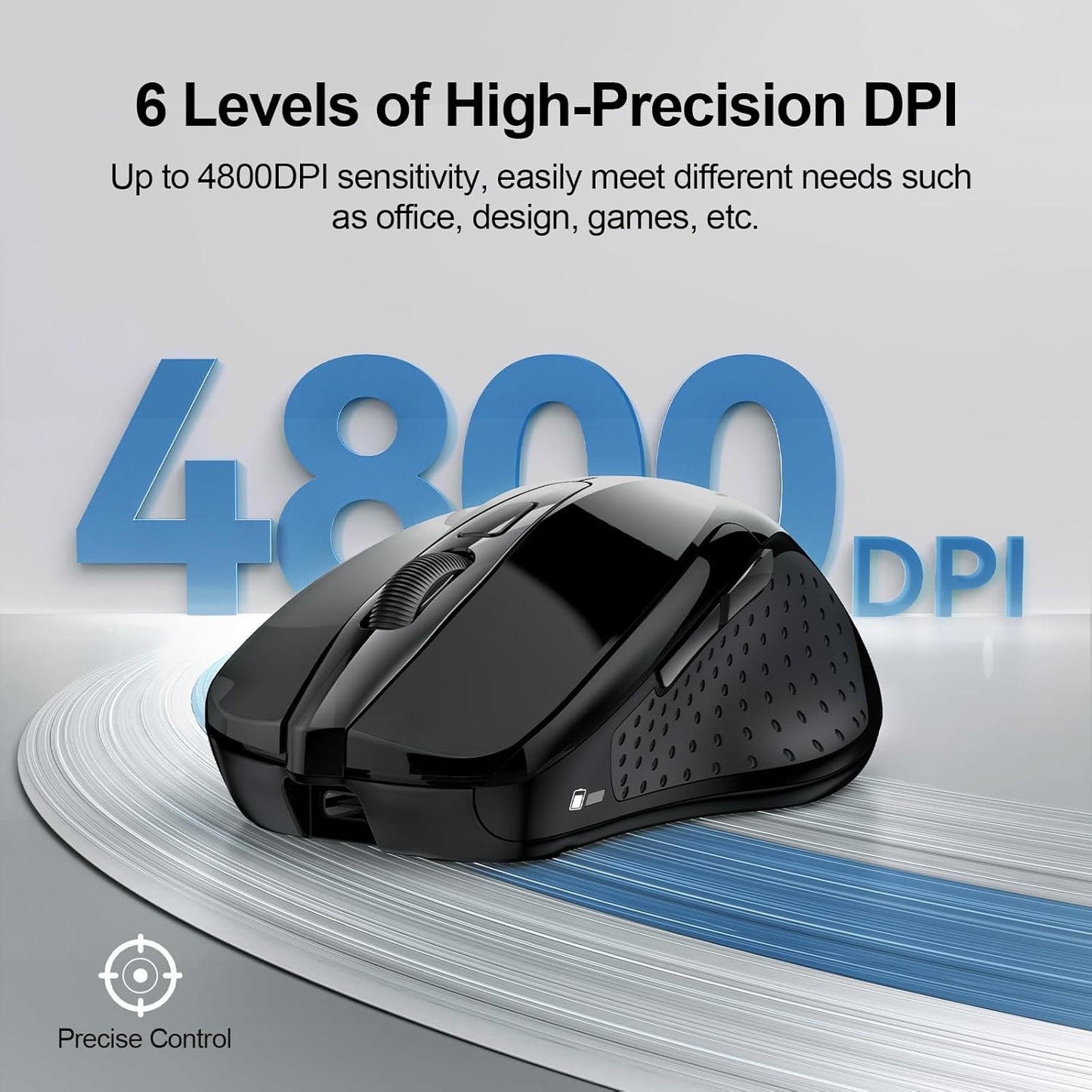 TECKNET Wireless Mouse (BT5.0/3.0 & 2.4G) Rechargeable 4800 DPI Silent USB A & Bluetooth Mouse 6 Buttons, Wide Compatibility - Black