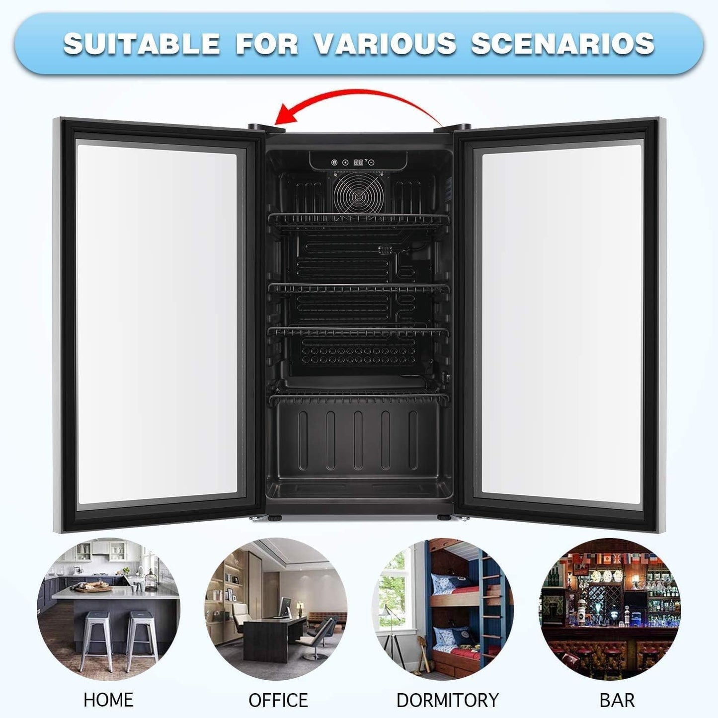 Antarctic Star Beverage Refrigerator Cooler -120 Can Glass Door Mini Fridge, for Soda Cola Beer or Wine Constant Glass Door Small Drink Dispenser Clear Front Door for Home, Bar 3.2cu.ft