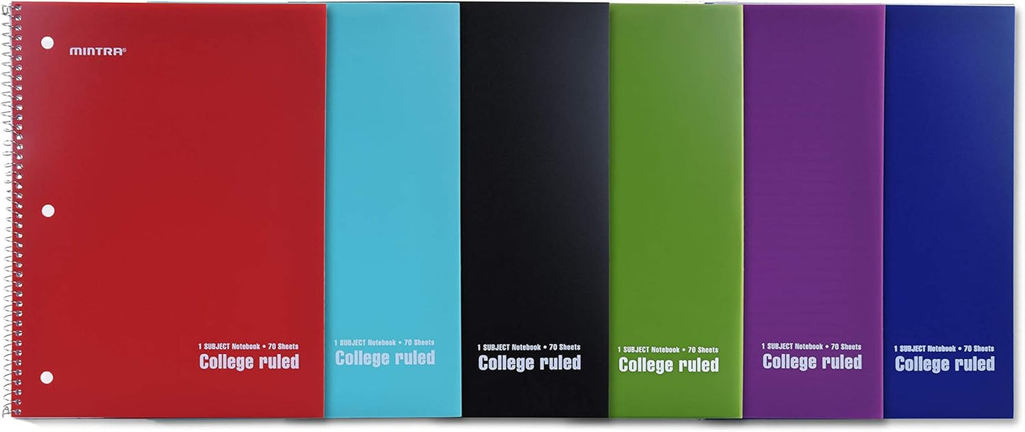Mintra Office Spiral Notebooks (Poly Cover - College Ruled, 24pk (4-6pks))