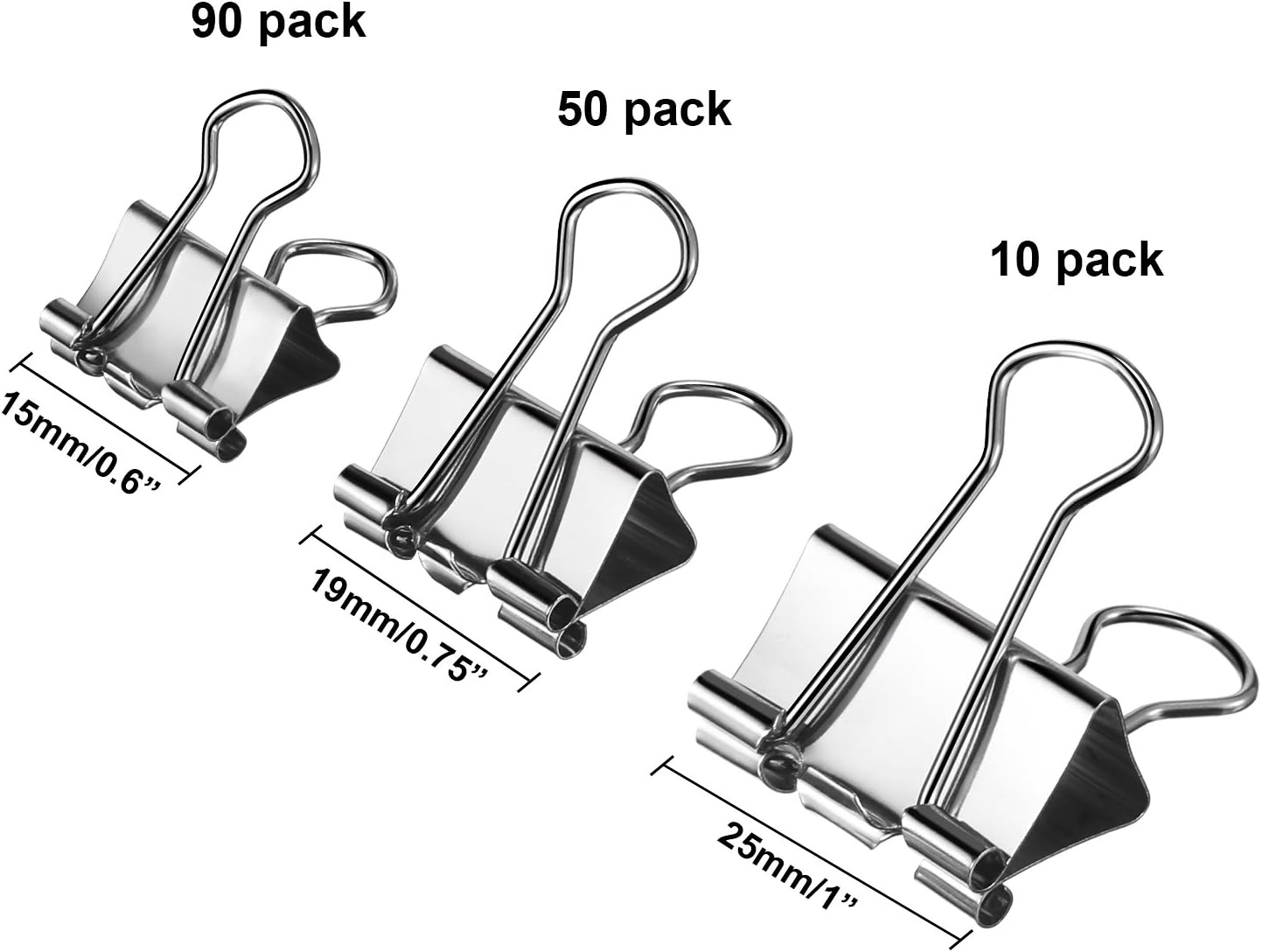 TecUnite 150 Pcs Binder Clips Assorted Sizes Silver Paper Clamps Clips Large Medium Small Office Supplies