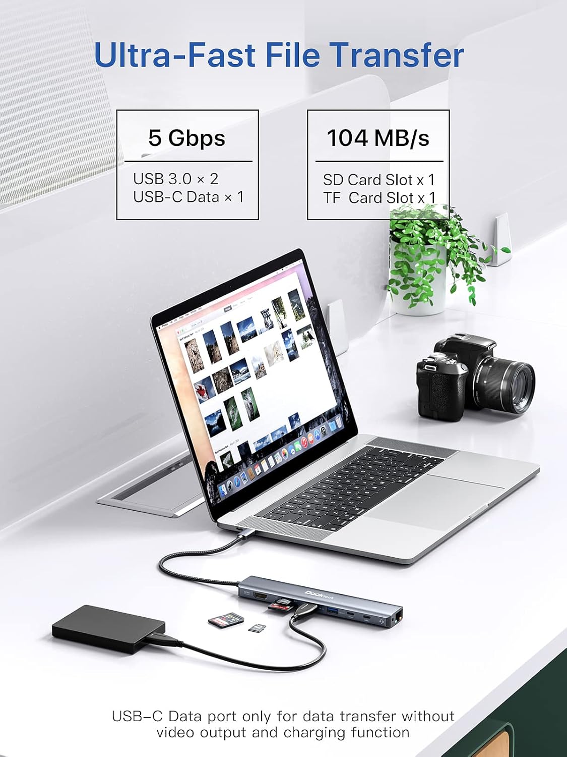Dockteck 9-in-1 USB-C Hub: HDMI 4K@60Hz, Ethernet, 100W PD, Audio, 2x USB-A 5 Gbps, SD/TF Card Reader for MacBook, iPad, XPS, Microsoft