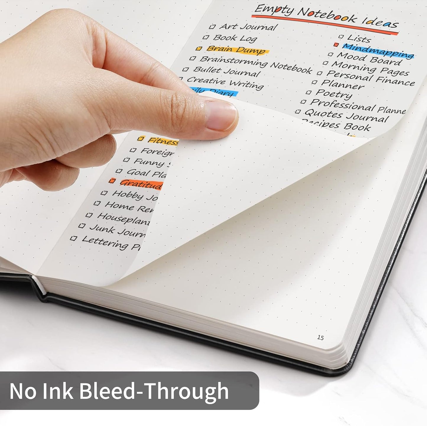 Annecy Numbered Bullet Dotted Journal Notebook, Medium 5.5x 8.25, 160 Pages 100GSM Writing Paper, A5 Black Faux Leather Cover with Pen Loop