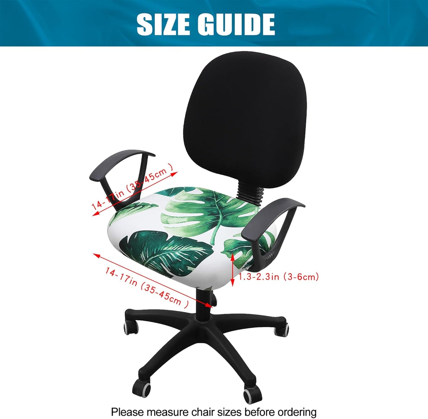 Smiry Printed Office Computer Chair Seat Covers, Stretch Fit Universal Desk Rotating Chair Cover Washable Removable Seat Cushion Protectors - Green