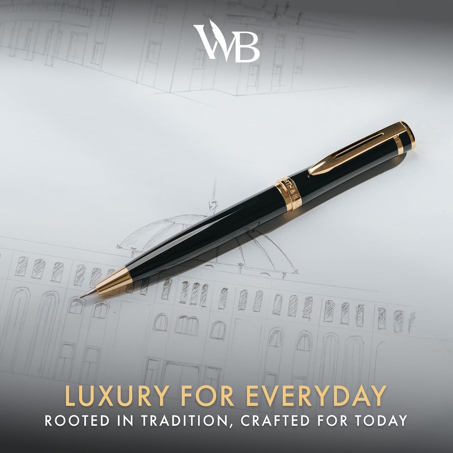 Wordsworth and Black Mechanical Pencil Graphite Lead- Stunning Luxury Metal Pencil, Black Lacquer 24K Gold Finish, 0.7mm Led, Best Gift Set for Men & Women, Professional Executive Office Pencils