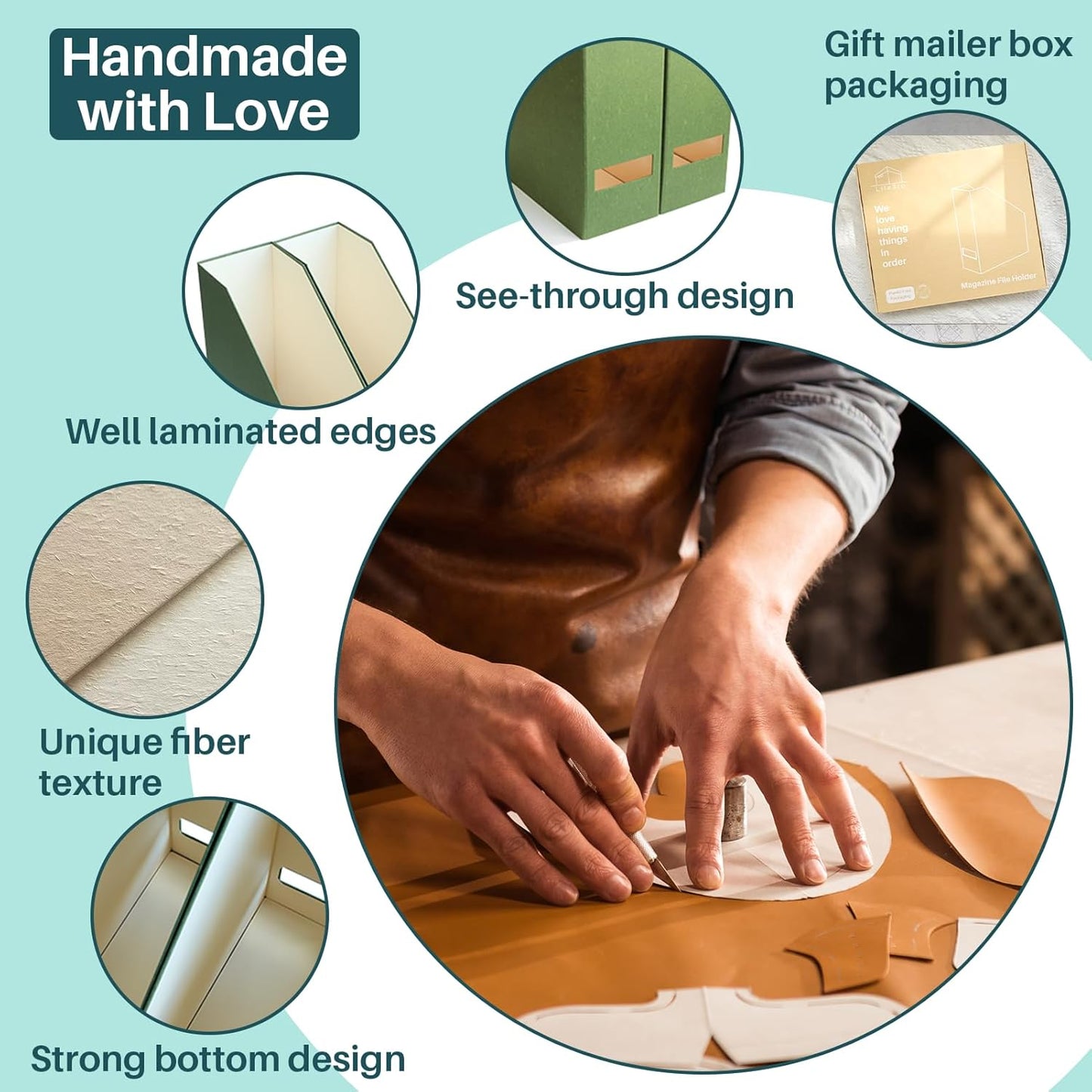 Magazine Holder - File Holder and Desk Organizer, Cardboard Book Organizer and Storage Box for Documents, Magazine Holder Rack for Office, Home and Classroom (Leaf Green, 6-Pack)