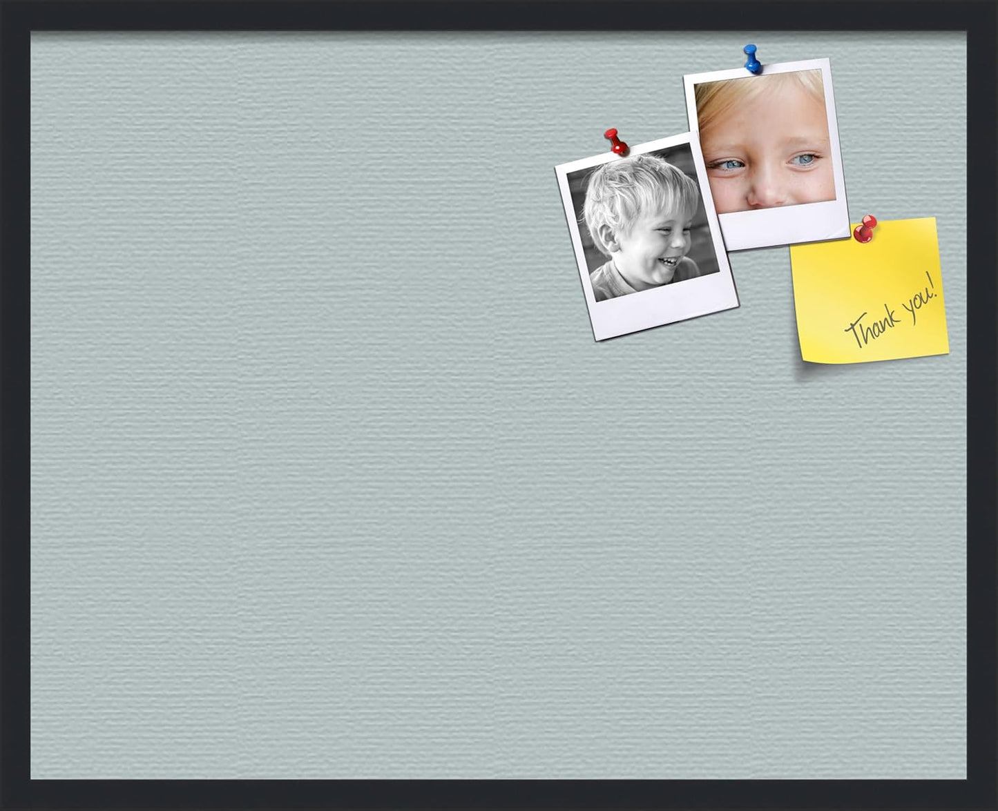 PinPix 30x24 Inch Cork Bulletin Board. This Decorative Framed Pin Board Comes with Soft Blue Design and a Satin Black Frame. Ideal for Home Office Decor or Message Board (PinPix-1814)