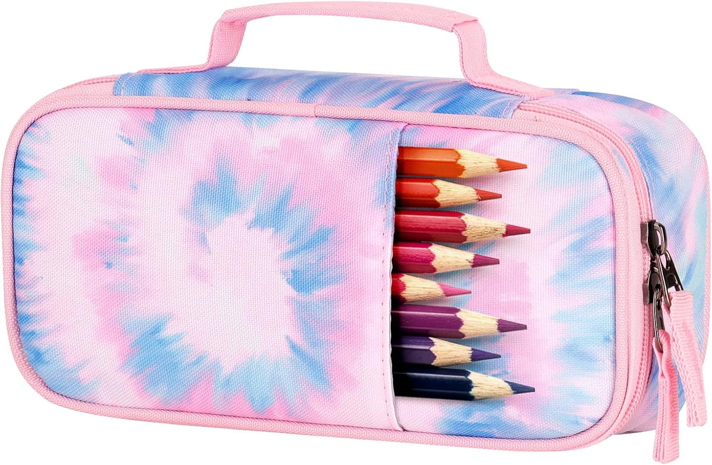 Choco Mocha Tie Dye Pencil Case for Girls, Soft Pencil Case Kids Pencils Pouch for Kindergarten Girls, Pink&Blue