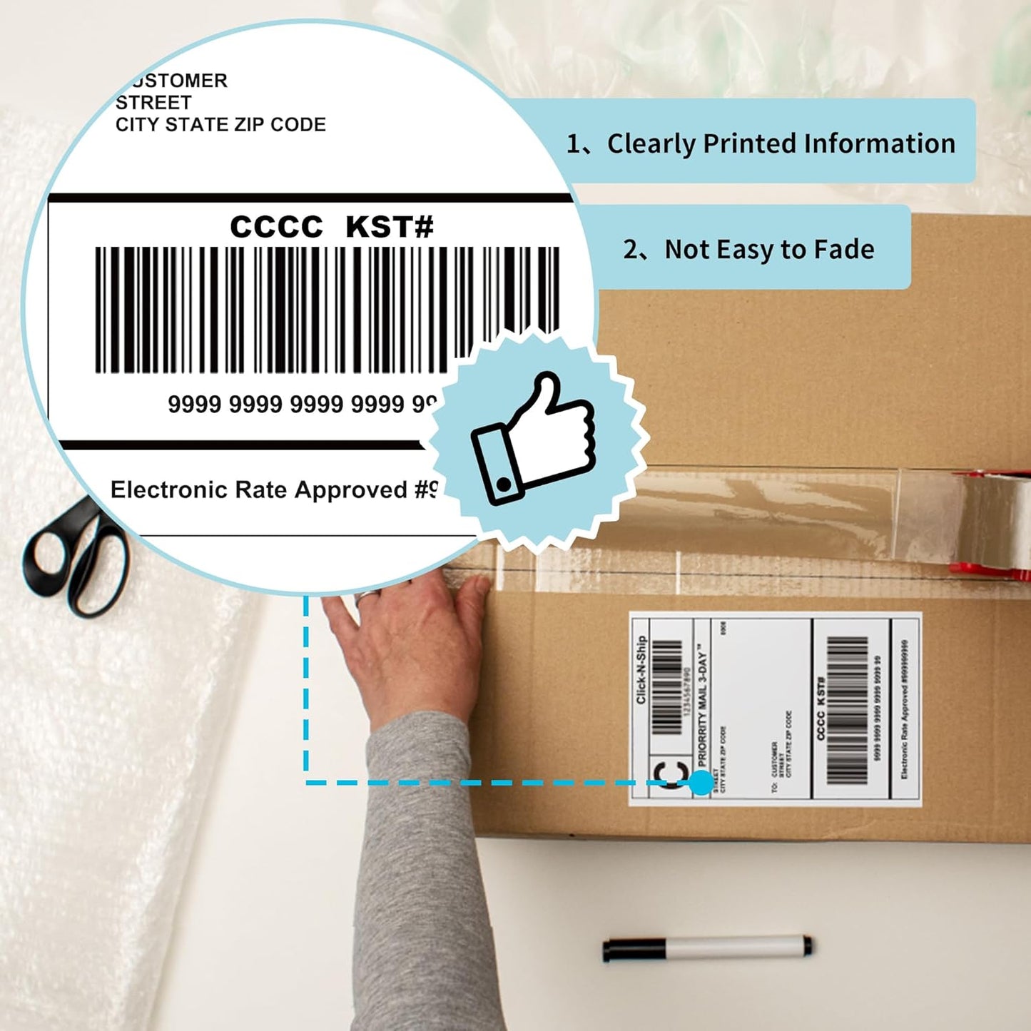 L LIKED 4000 Fanfold 4 x 6 Thermal Labels, with Perforated Line Shipping Labels, Compatible with Zebra & Rollo Printer, Commercial Grade