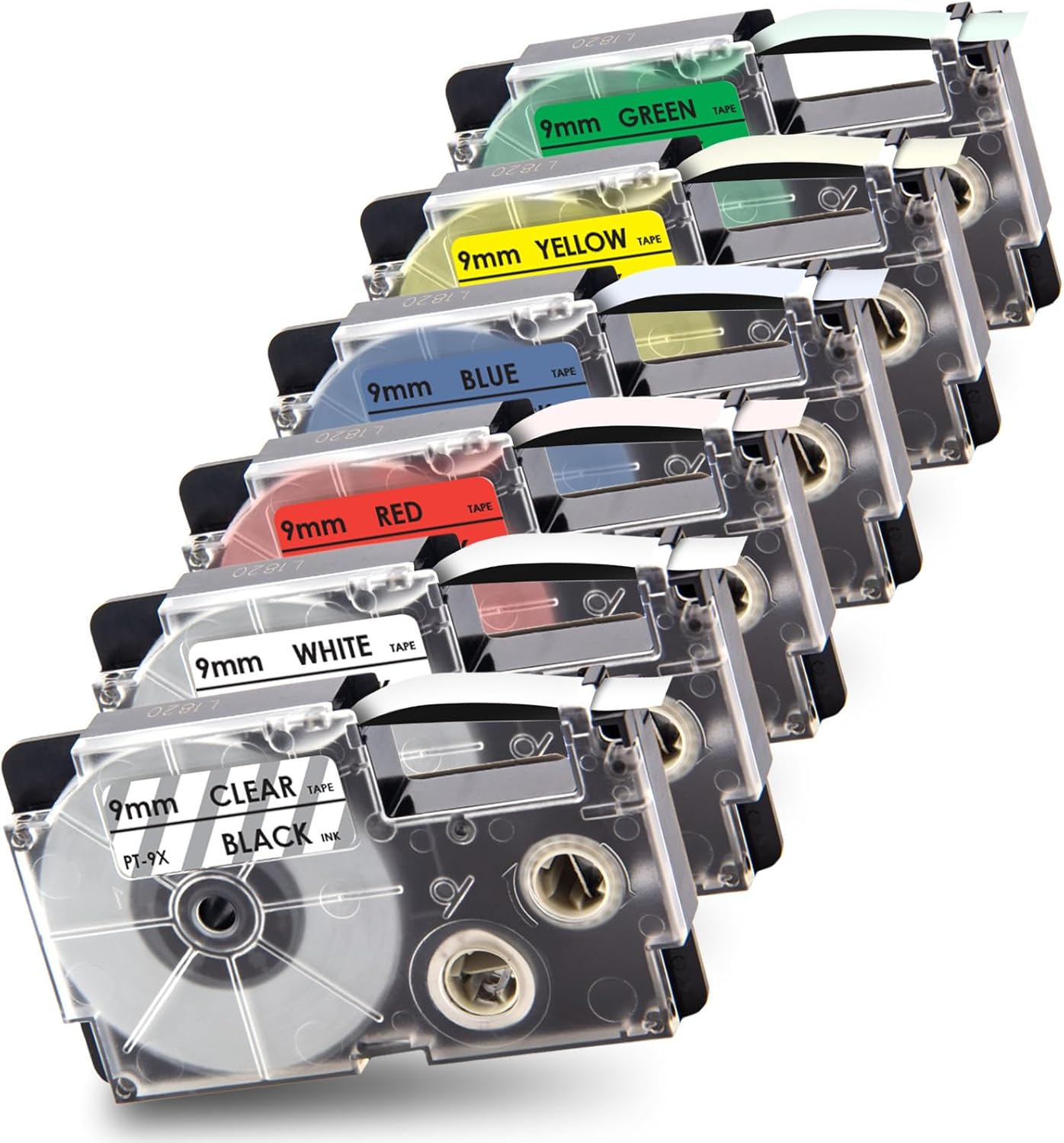 Pristar 6-Pack Compatible Label Tape Replacement for Casio Label Tape 9mm 0.35” XR-9WE XR-9X XR-9RD XR-9BU XR-9YW XR-9GN Work for KL-60 KL-100 KL-120 KL-750 KL-780 KL-7000 KL-8100 Label Maker