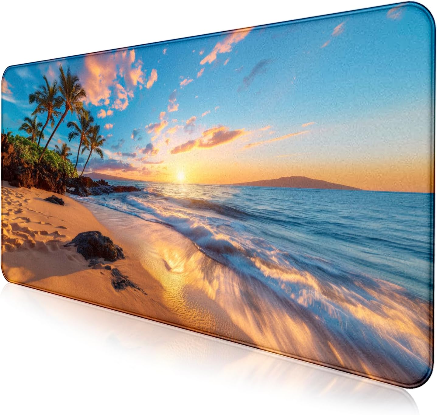 Extra Large and Beautiful Sunset Ocean Scenery Game Mouse Pad, Extended Stitched Edge Office Decoration Computer Laptop Keyboard Pad 35.4 x 15.7 Inches