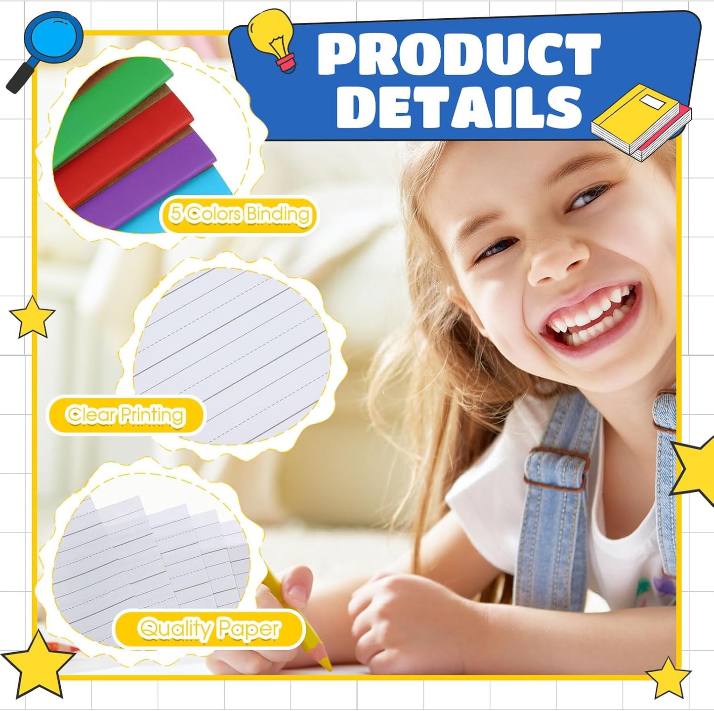 Henoyso 20 Pcs Primary Composition Notebook 9 3/4 x 7 1/2 Inch Kids Journal, Back to School Supplies, K-2 Primary Writing Notebook for Kids Student Draw and Write Story Journal (Fresh Color)